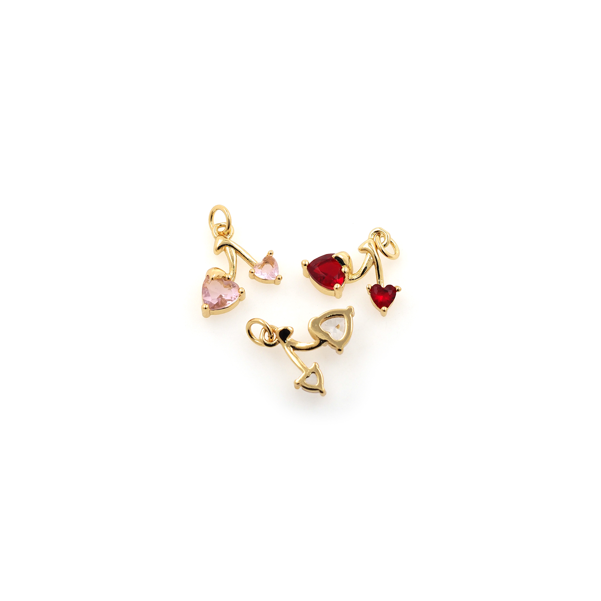 18K Gold Filled Cherry Pendant,Fruit Charm,CZ Micro Pave Cherry Earrings Necklace for DIY Jewelry Making Supply