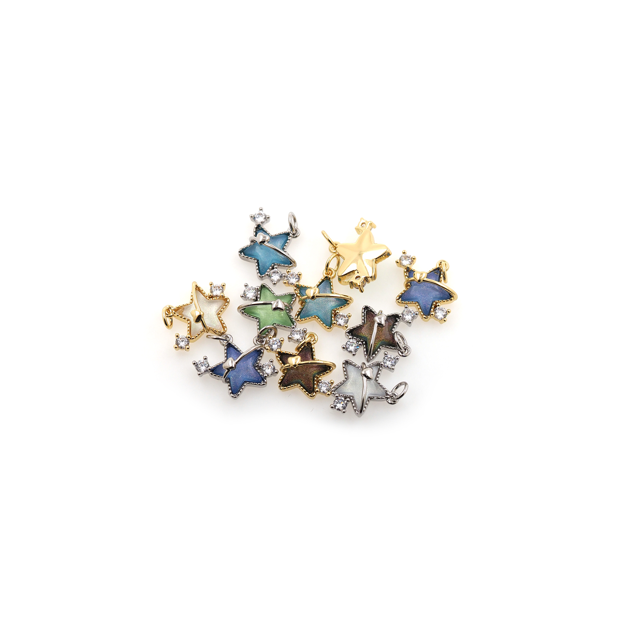 18K Gold Filled Star Pendant,CZ Micro Pave Celestial Charm Earrings Necklace for DIY Jewelry Making Supply