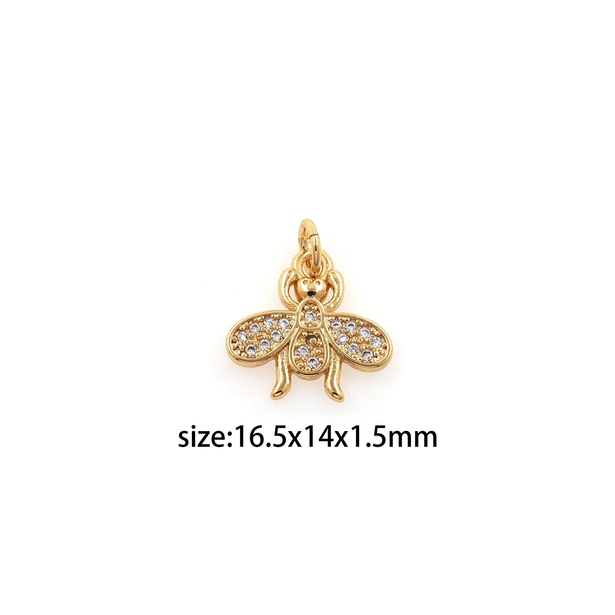 18K Gold Filled Bee Pendant,CZ Micro Pave Bee Charm Earrings Necklace for DIY Jewelry Making Supply