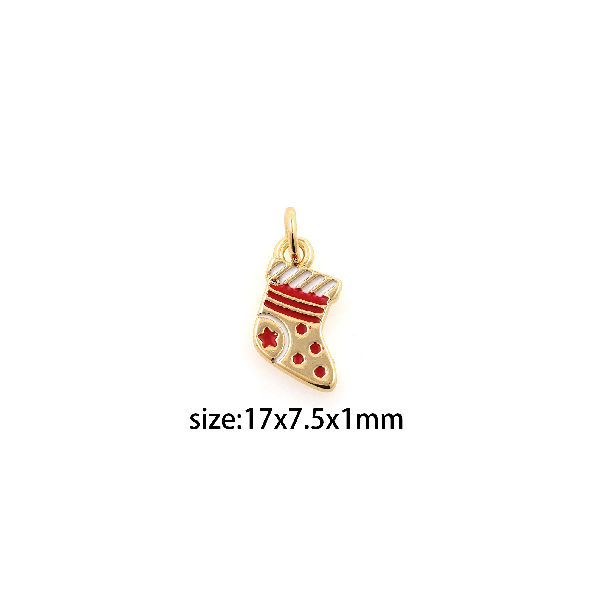 18K Gold Filled Christmas Stocking Pendant,Enamel Christmas Charm Earrings Necklace for DIY Jewelry Making Supply