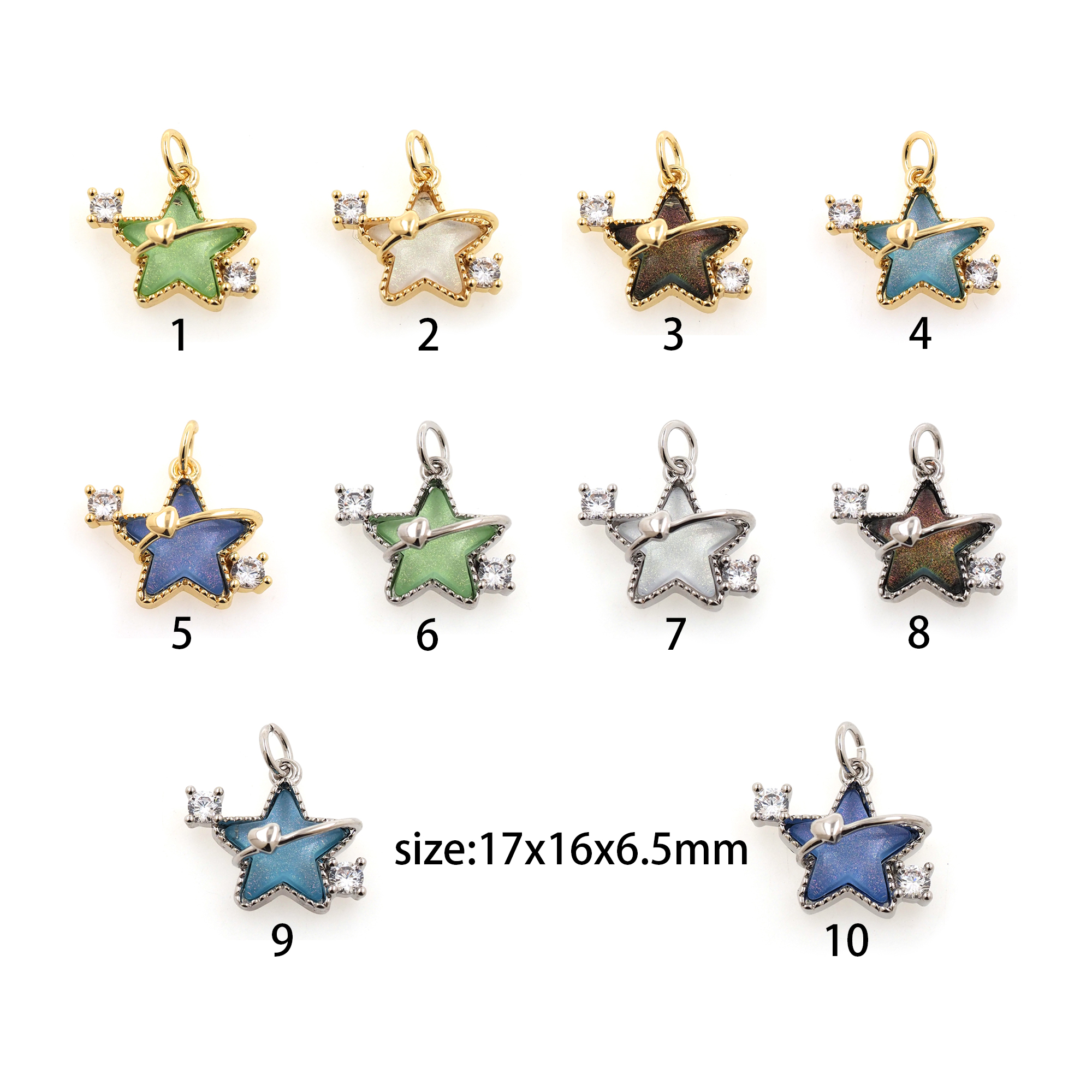 18K Gold Filled Star Pendant,CZ Micro Pave Celestial Charm Earrings Necklace for DIY Jewelry Making Supply