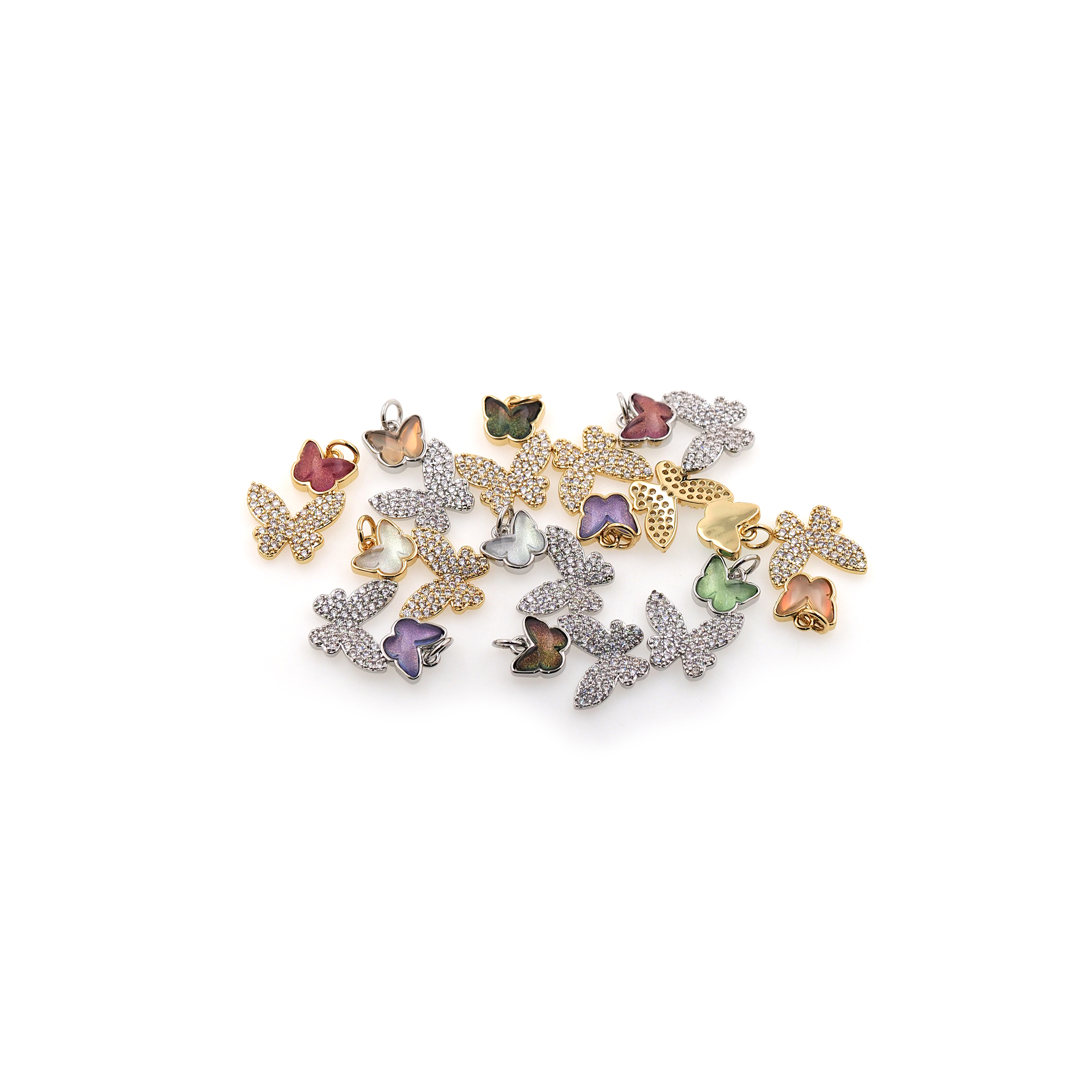 18K Gold Filled Butterfly Pendant,CZ Micro Pave Butterfly Charm Earrings Necklace for DIY Jewelry Making Supply