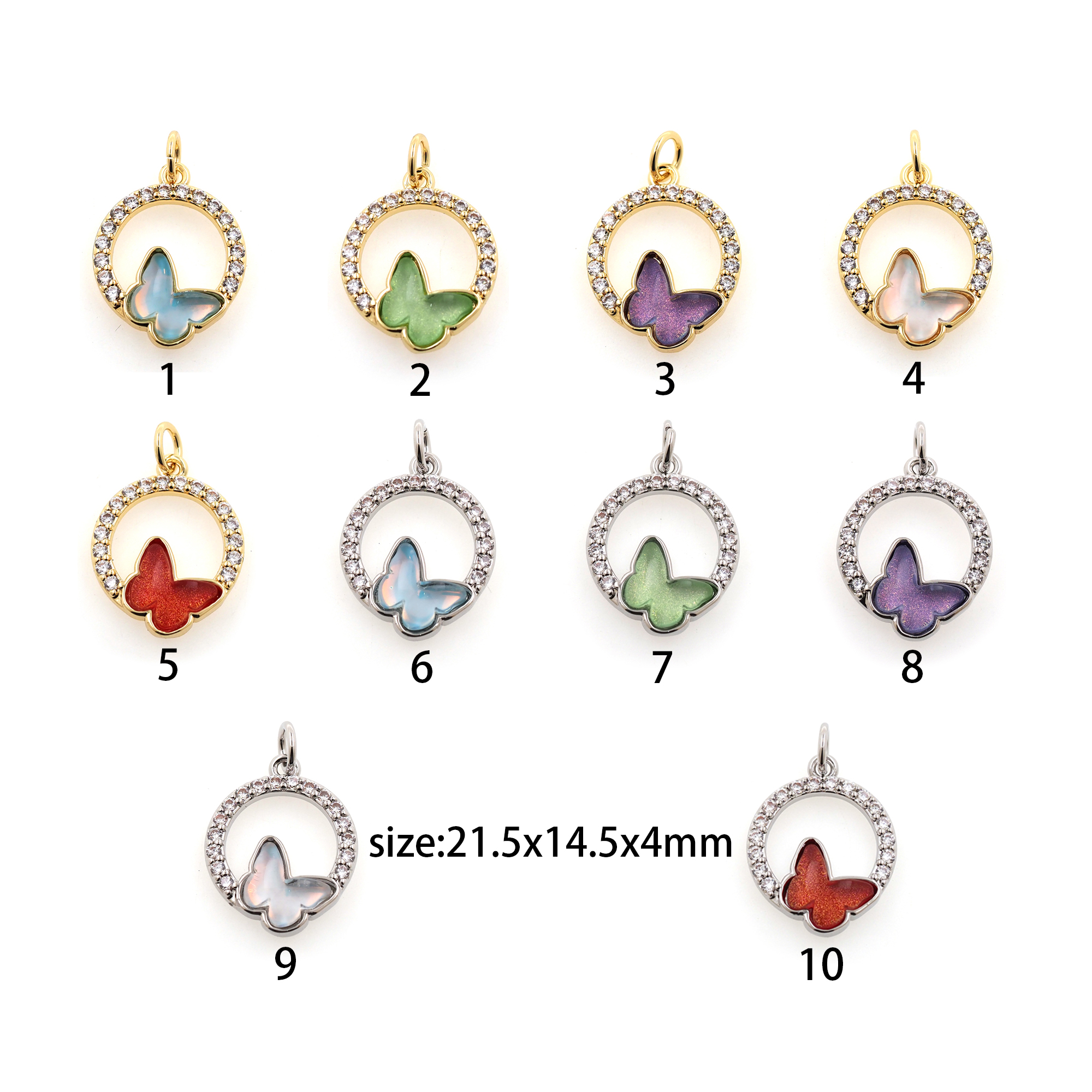 18K Gold Filled Butterfly Pendant,CZ Micro Pave Butterfly Charm Earrings Necklace for DIY Jewelry Making Supply