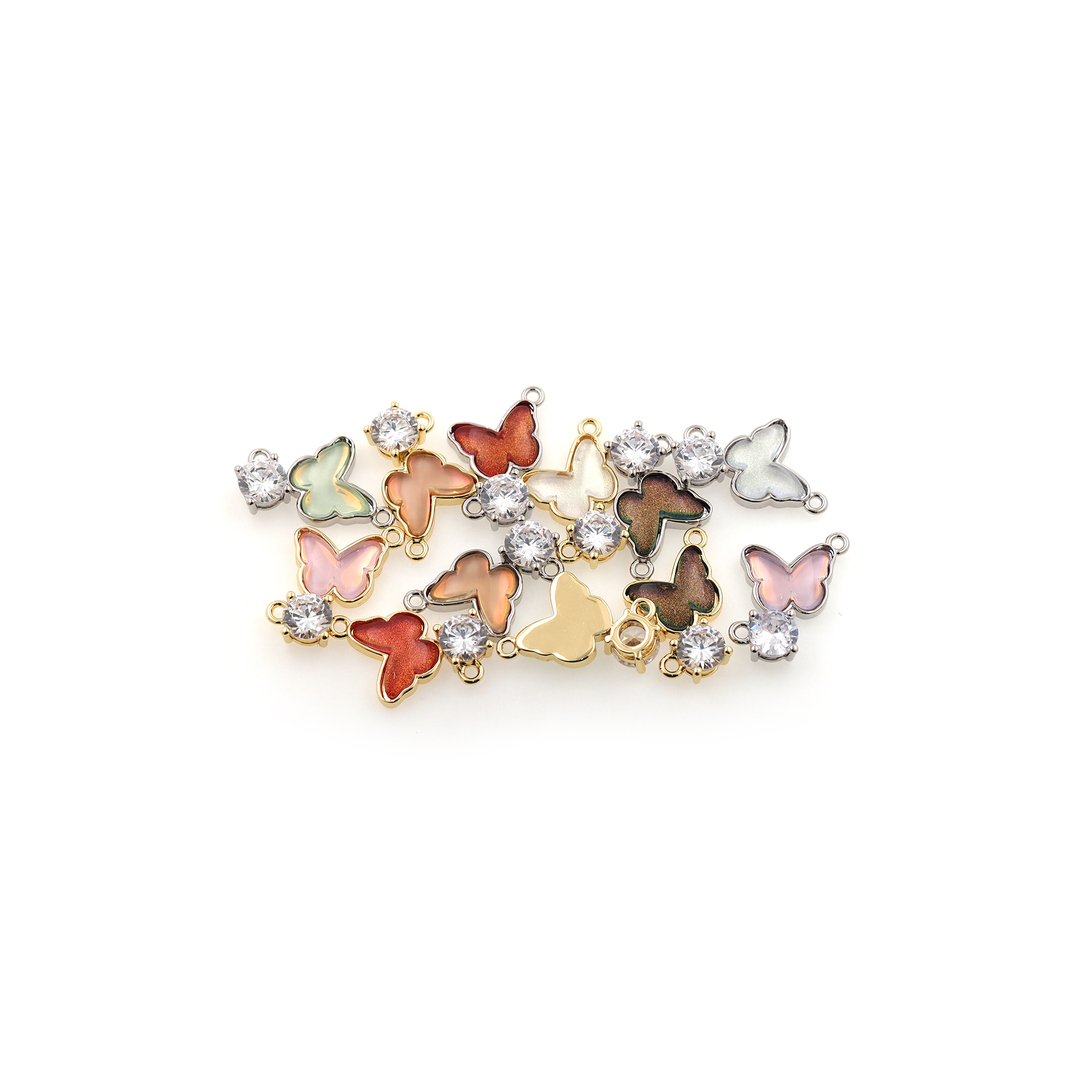 18K Gold Filled Butterfly Connector,CZ Micro Pave Butterfly Charm Necklace Bracelet for DIY Jewelry Making Supply