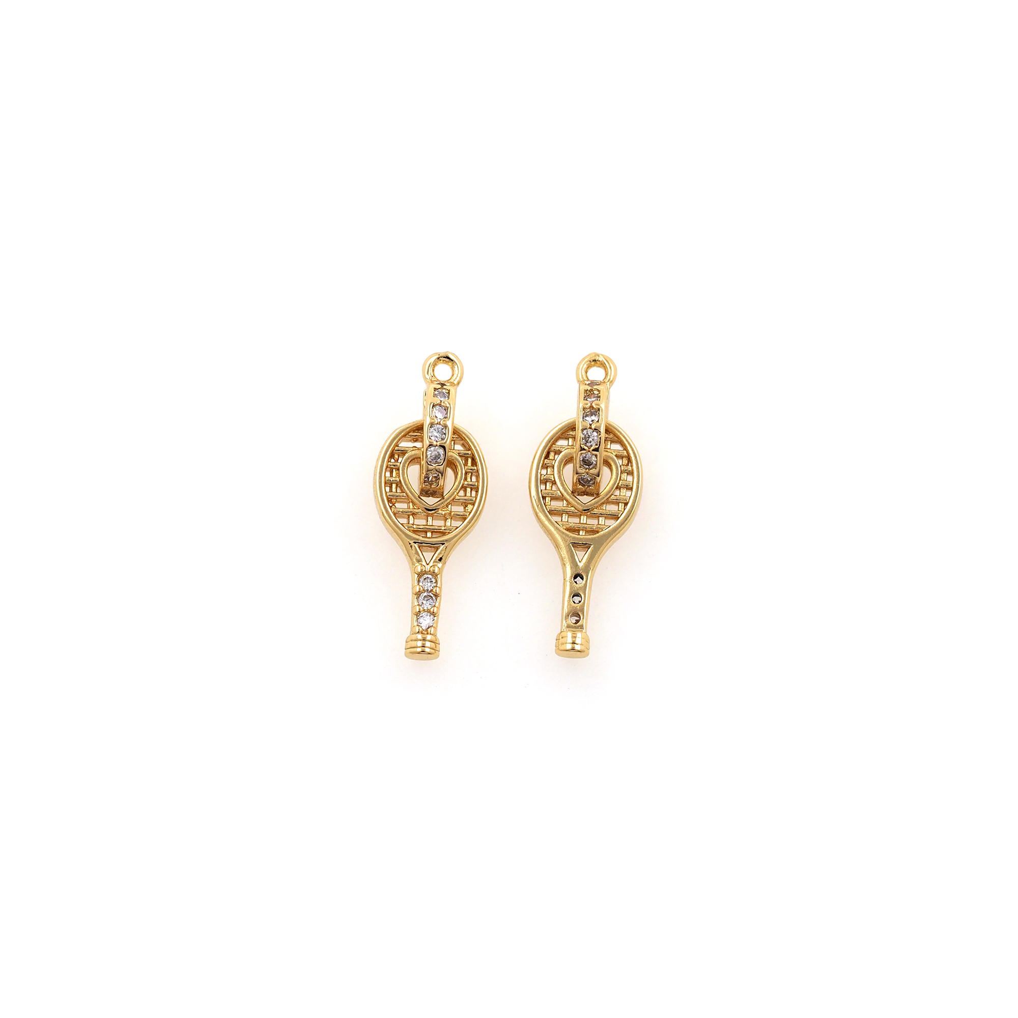 18K Gold Filled Tennis Racket Pendant,CZ Micro Pave Racket Charm Earrings Necklace for DIY Jewelry Making Supply