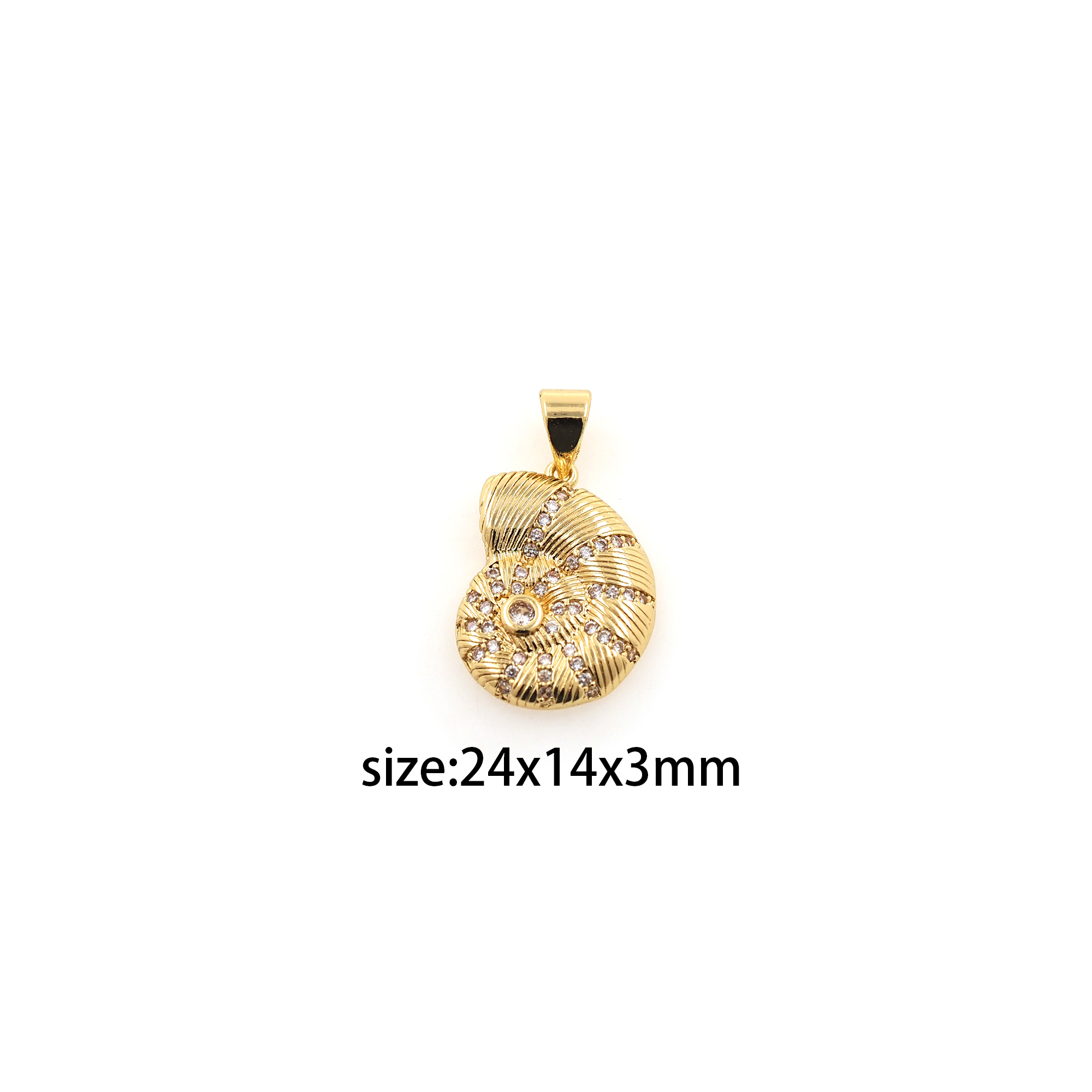 18K Gold Filled Conch Shell Pendant,CZ Micro Pave Shell Charm Earrings Necklace for DIY Jewelry Making Supply