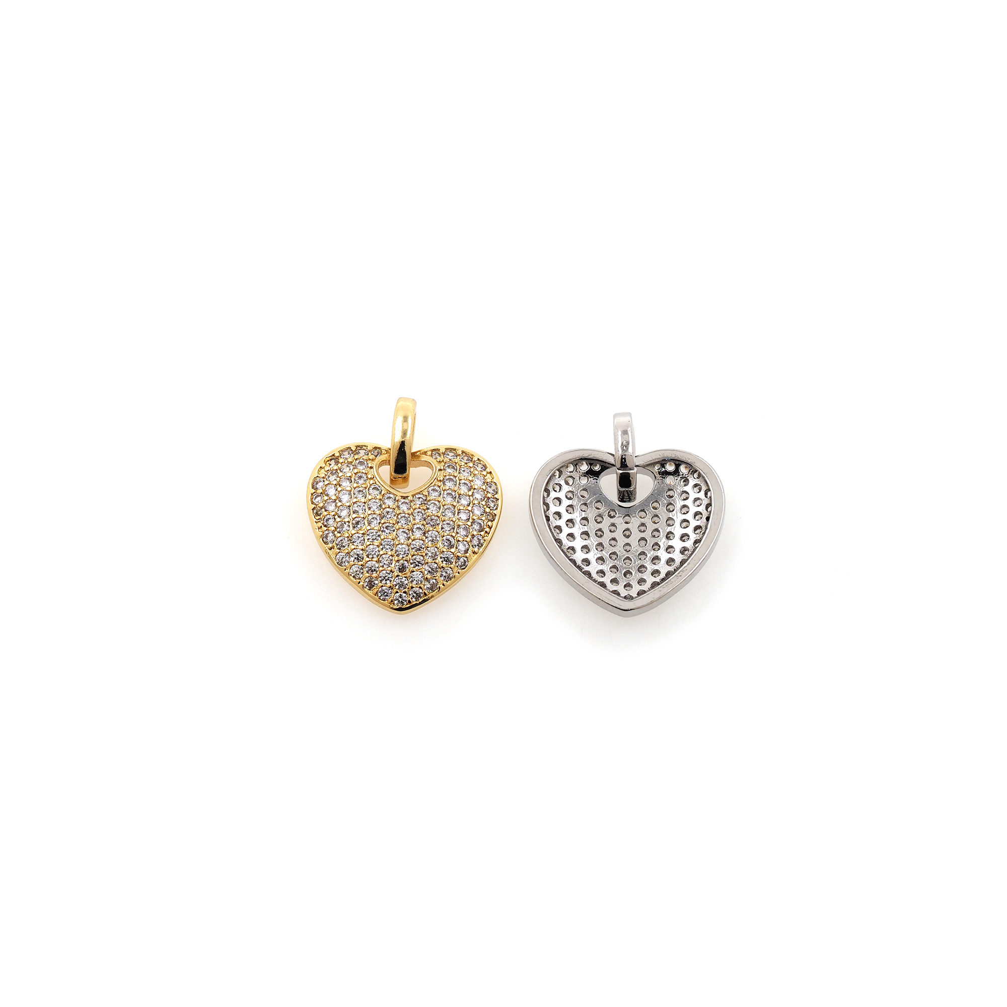 18K Gold Filled Heart Pendant,CZ Micro Pave Heart Charm Earrings Necklace for DIY Jewelry Making Supply