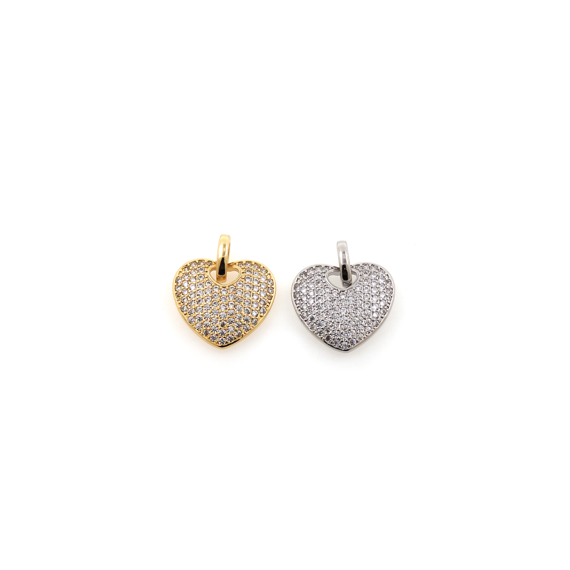 18K Gold Filled Heart Pendant,CZ Micro Pave Heart Charm Earrings Necklace for DIY Jewelry Making Supply