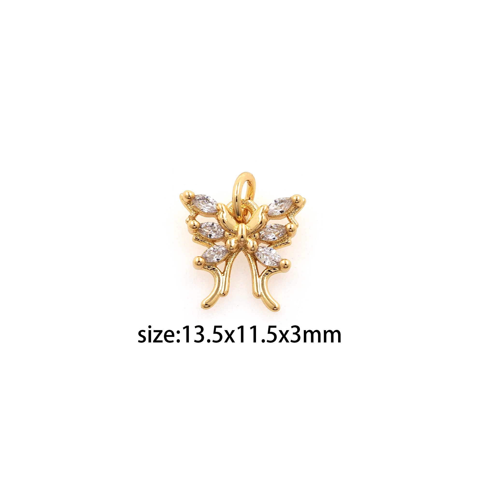 18K Gold Filled Butterfly Pendant,CZ Micro Pave Butterfly Charm Earrings Necklace for DIY Jewelry Making Supply