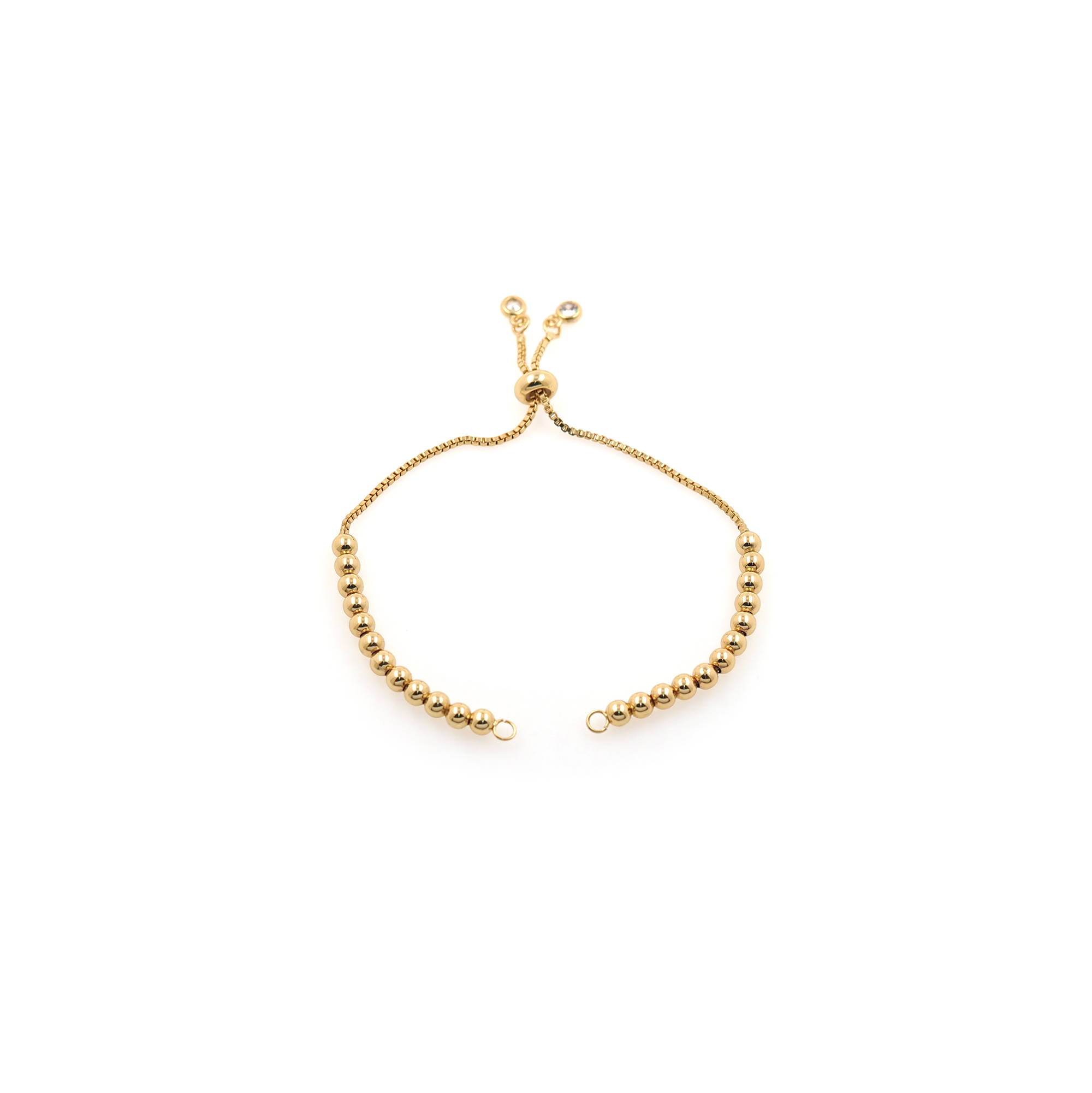 18K Gold Filled Sliding Adjustable Bracelet Making Chain,Half-finished Bracelet with Rubber Stopper Beads,DIY Jewelry Supply