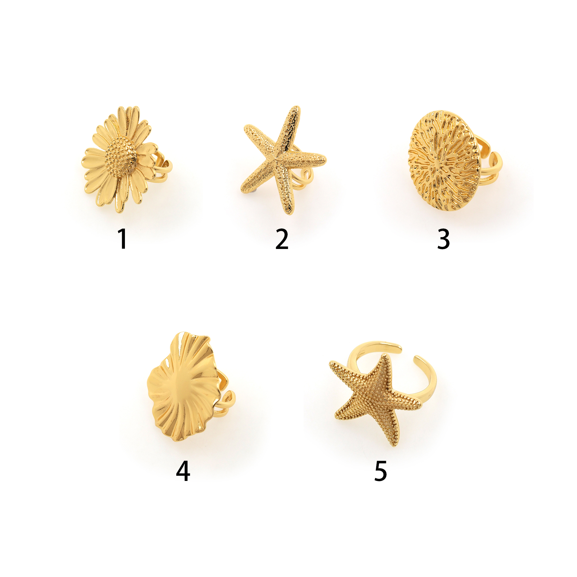 18K Gold Filled Daisy Rings,Dainty Rings,Starfish Rings,Wide Ring,Open Ring,Adjustable Ring