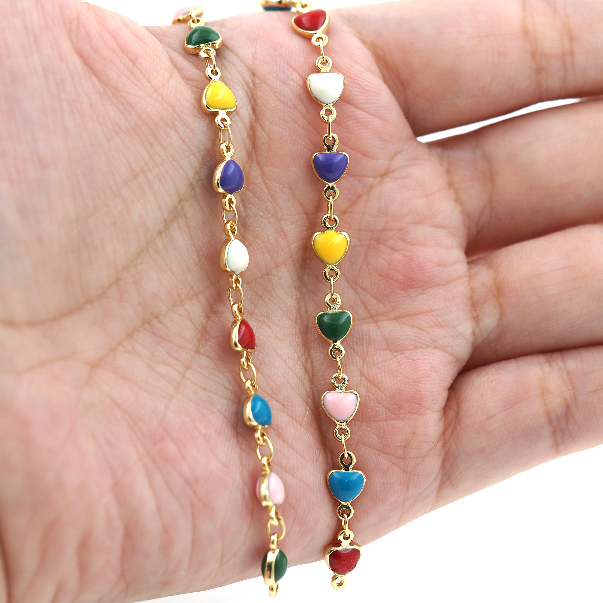 18K Gold Filled Heart Chain Necklace,Dainty Thin Link Chain,Enamel Heart Chain Necklace for Women DIY Jewelry Making Supply