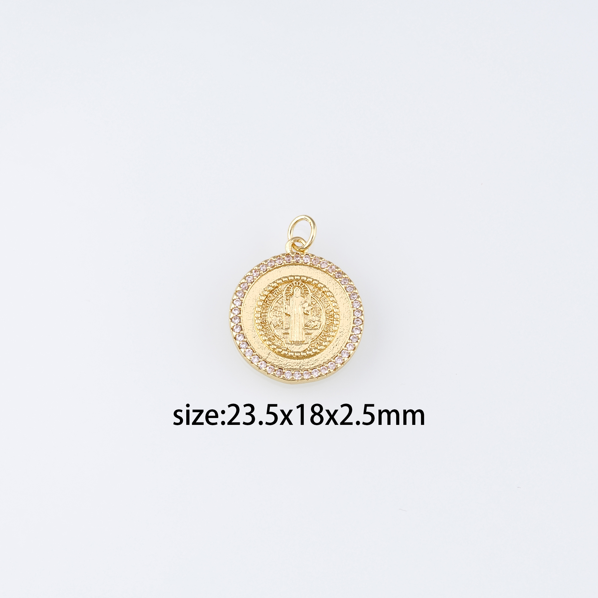 18K Gold Filled Benedict Pendant,CZ Micro Pave Religious Charm Earrings Necklace for DIY Jewelry Making Supply