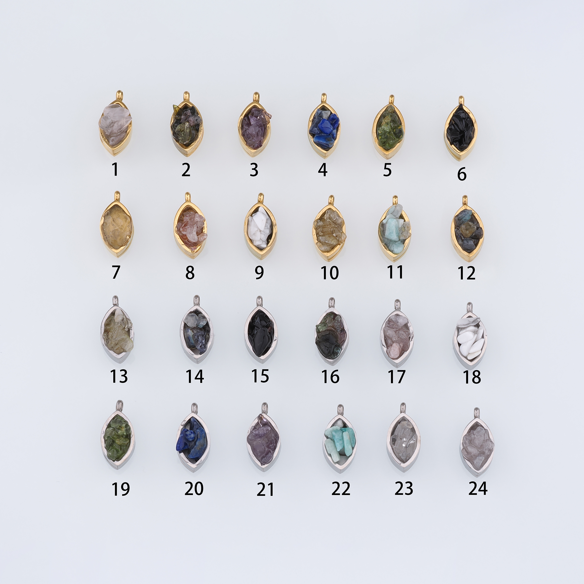 18K Gold Filled Oval Pendant,Natural Stone Charm Earrings Necklace for DIY Jewelry Making Supply