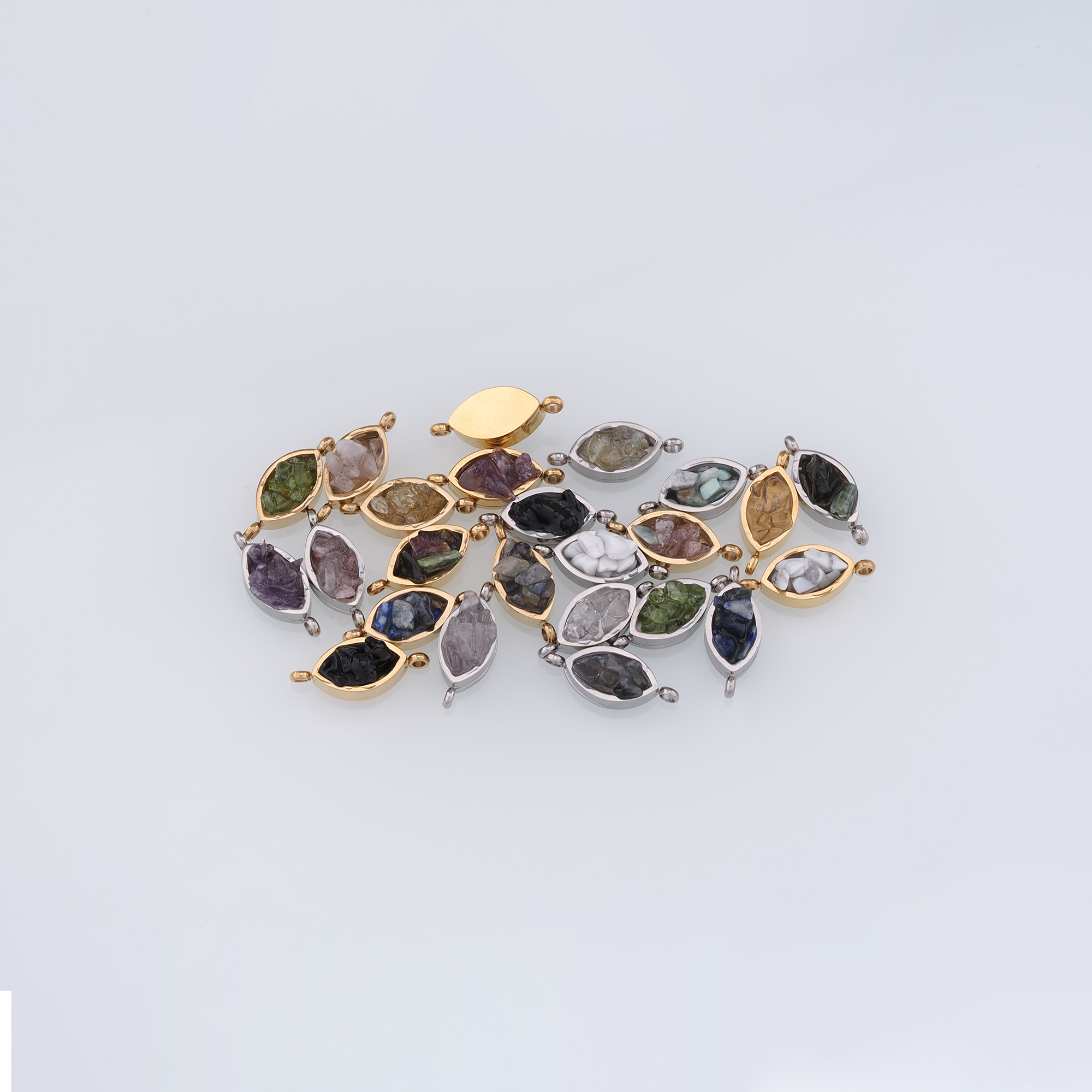 18K Gold Filled Oval Connector,Natural Stone Oval Charm Necklace Bracelet for DIY Jewelry Making Supply