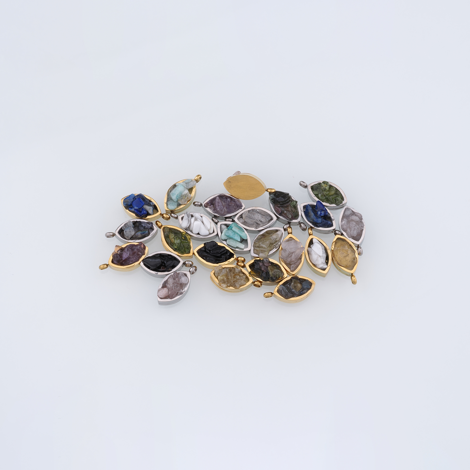 18K Gold Filled Oval Pendant,Natural Stone Charm Earrings Necklace for DIY Jewelry Making Supply