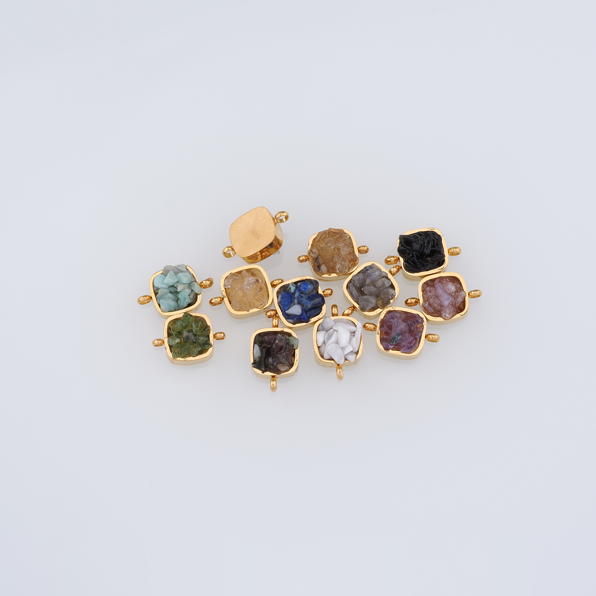 18K Gold Filled Square Connector,Natural Stone Charm Necklace Bracelet for DIY Jewelry Making Supply