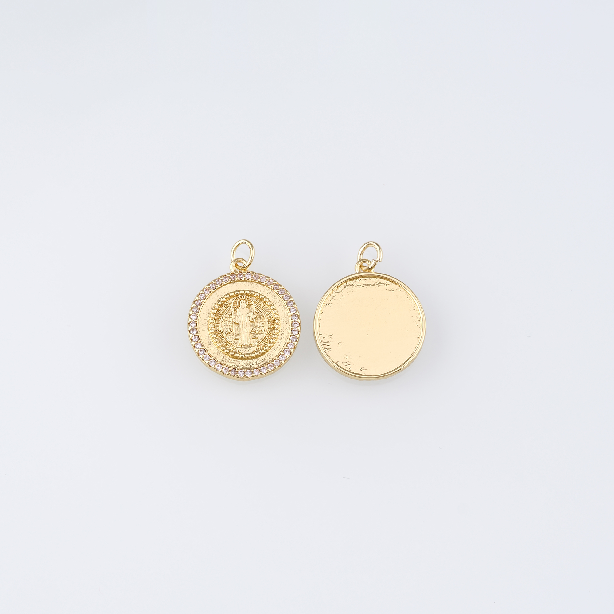 18K Gold Filled Benedict Pendant,CZ Micro Pave Religious Charm Earrings Necklace for DIY Jewelry Making Supply