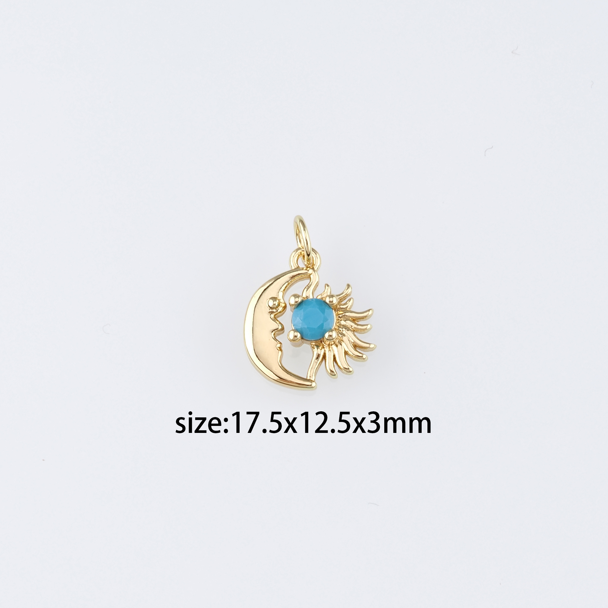 18K Gold Filled Sun Moon Pendant,CZ Micro Pave Celestial Charm Earrings Necklace for DIY Jewelry Making Supply