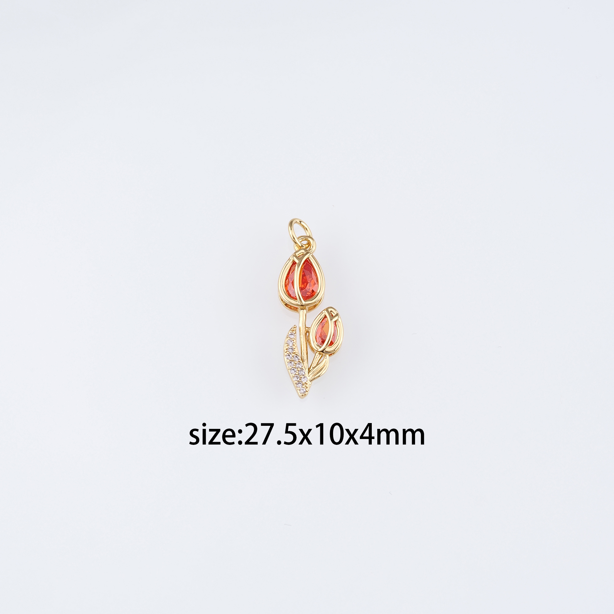 18K Gold Filled Tulip Pendant,Flower Charm,CZ Micro Pave Tulip Earrings Necklace for DIY Jewelry Making Supply