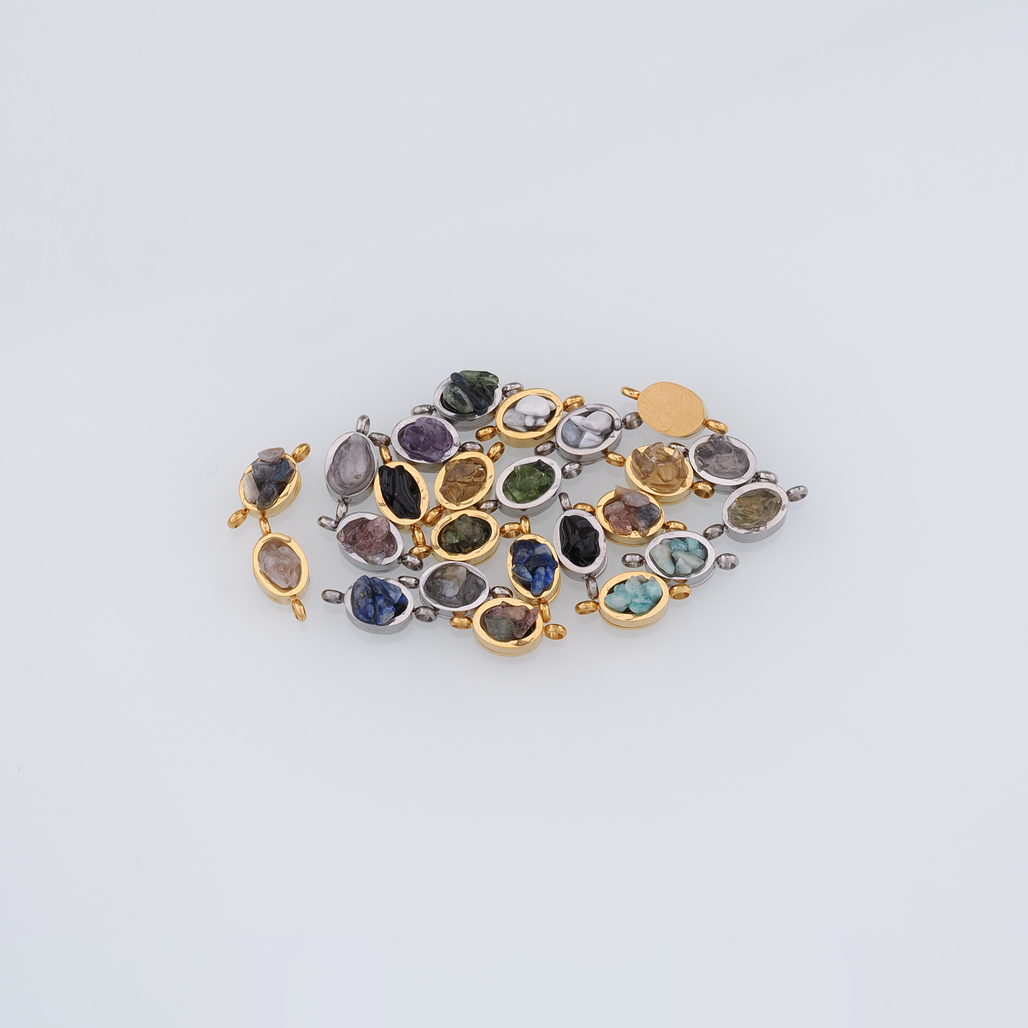 18K Gold Filled Oval Connector,Natural Stone Charm Necklace Bracelet for DIY Jewelry Making Supply