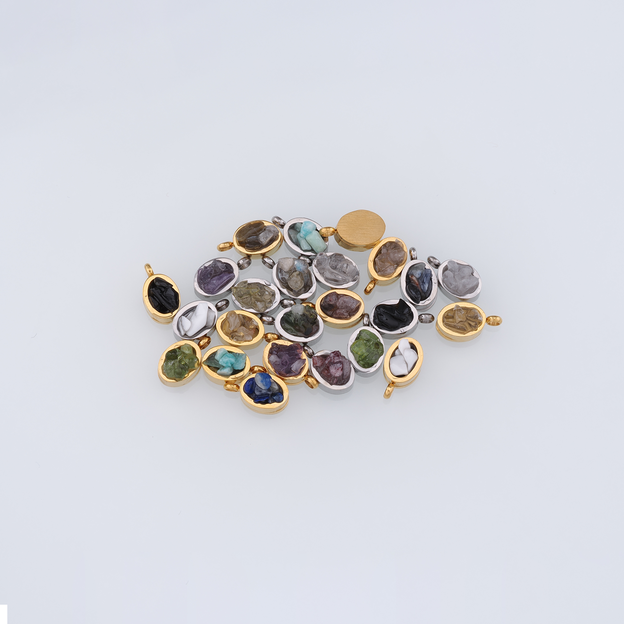 18K Gold Filled Oval Pendant,Natural Stone Charm Earrings Necklace for DIY Jewelry Making Supply