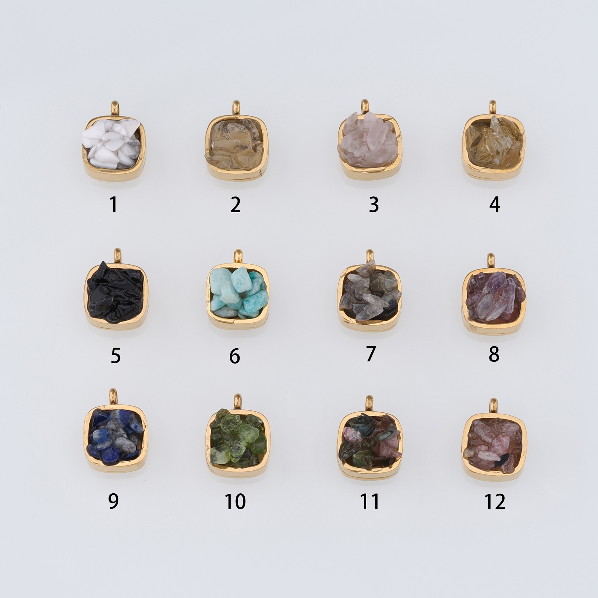 18K Gold Filled Square Pendant,Natural Stone Charm Earrings Necklace for DIY Jewelry Making Supply