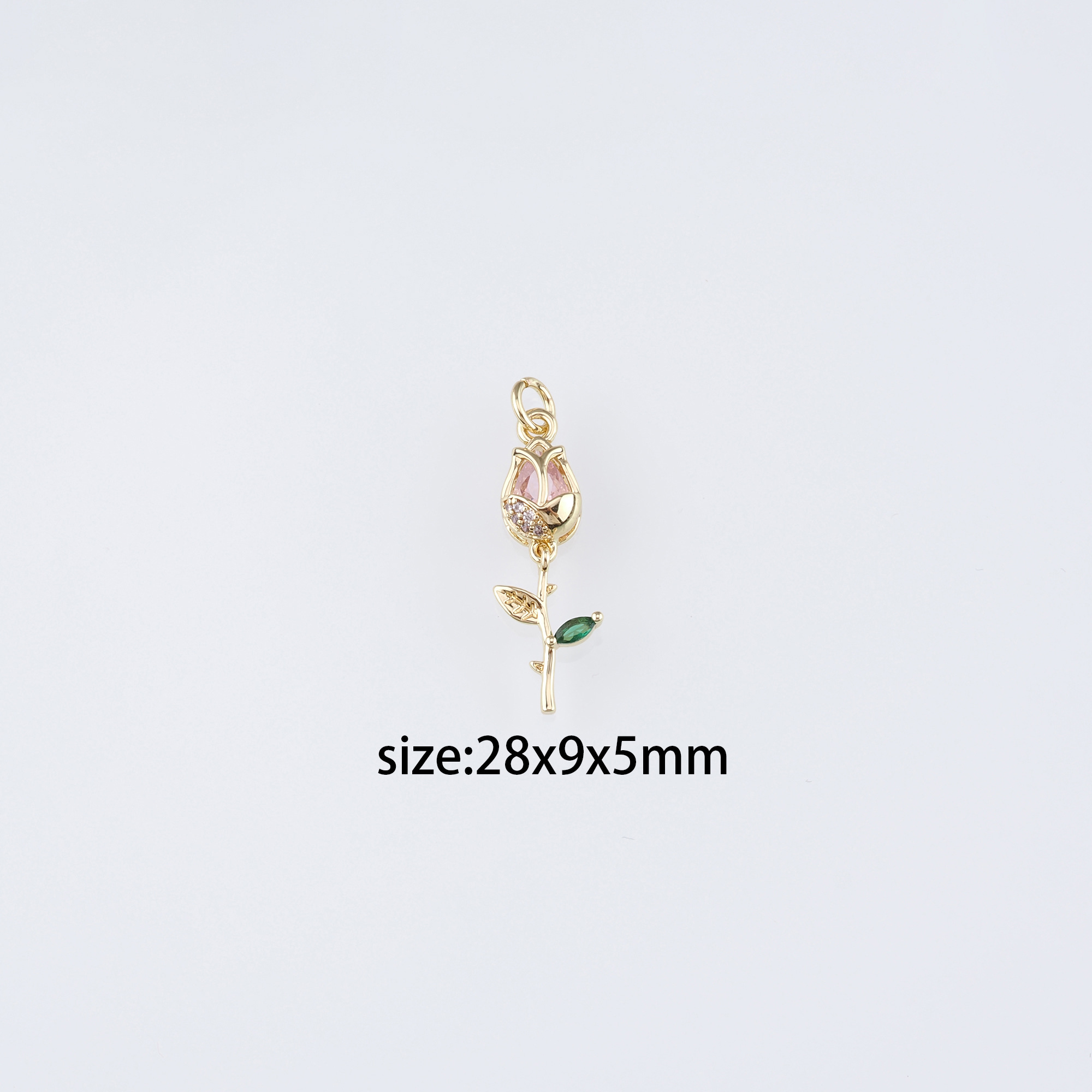 18K Gold Filled Tulip Pendant,Flower Charm,CZ Micro Pave Tulip Earrings Necklace for DIY Jewelry Making Supply