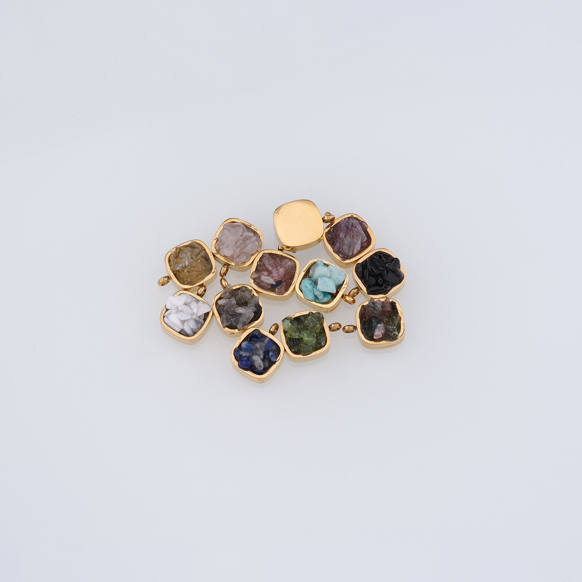 18K Gold Filled Square Pendant,Natural Stone Charm Earrings Necklace for DIY Jewelry Making Supply