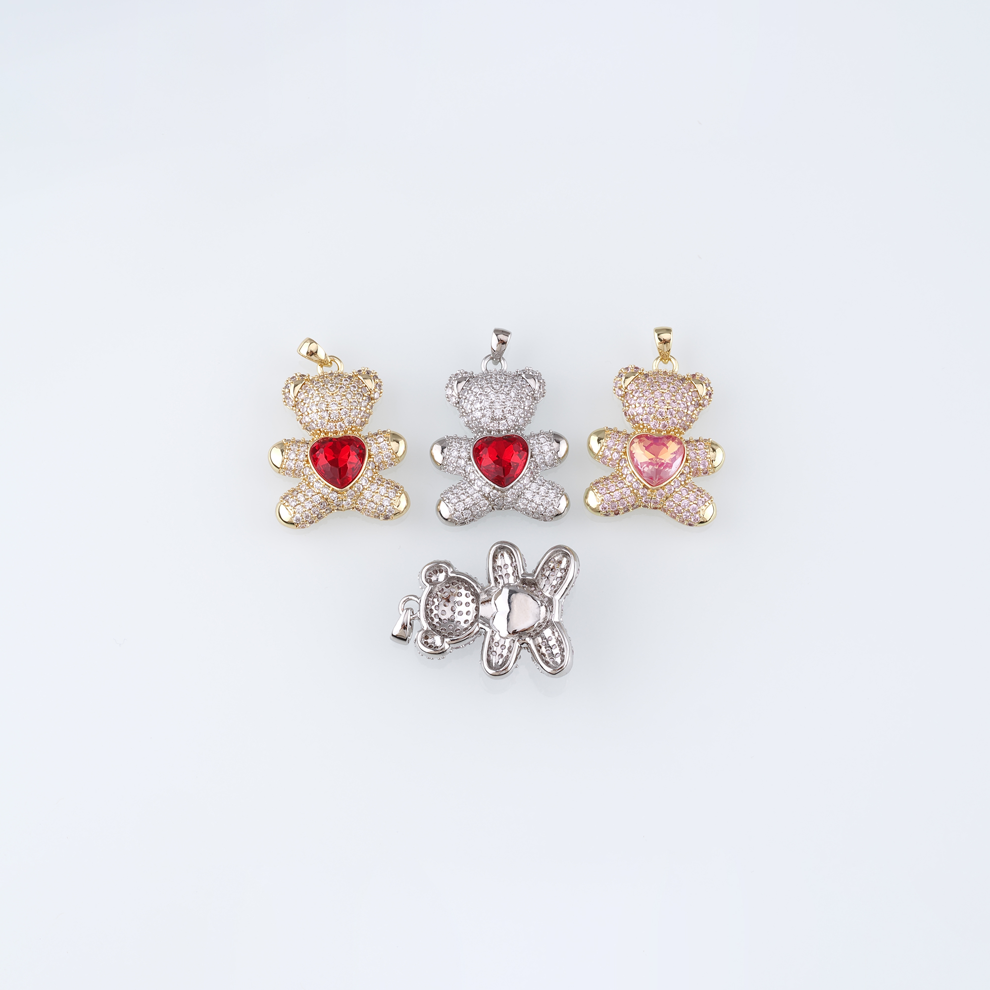 18K Gold Filled Bear Pendant,CZ Micro Pave Bear Charm Earrings Necklace for DIY Jewelry Making Supply