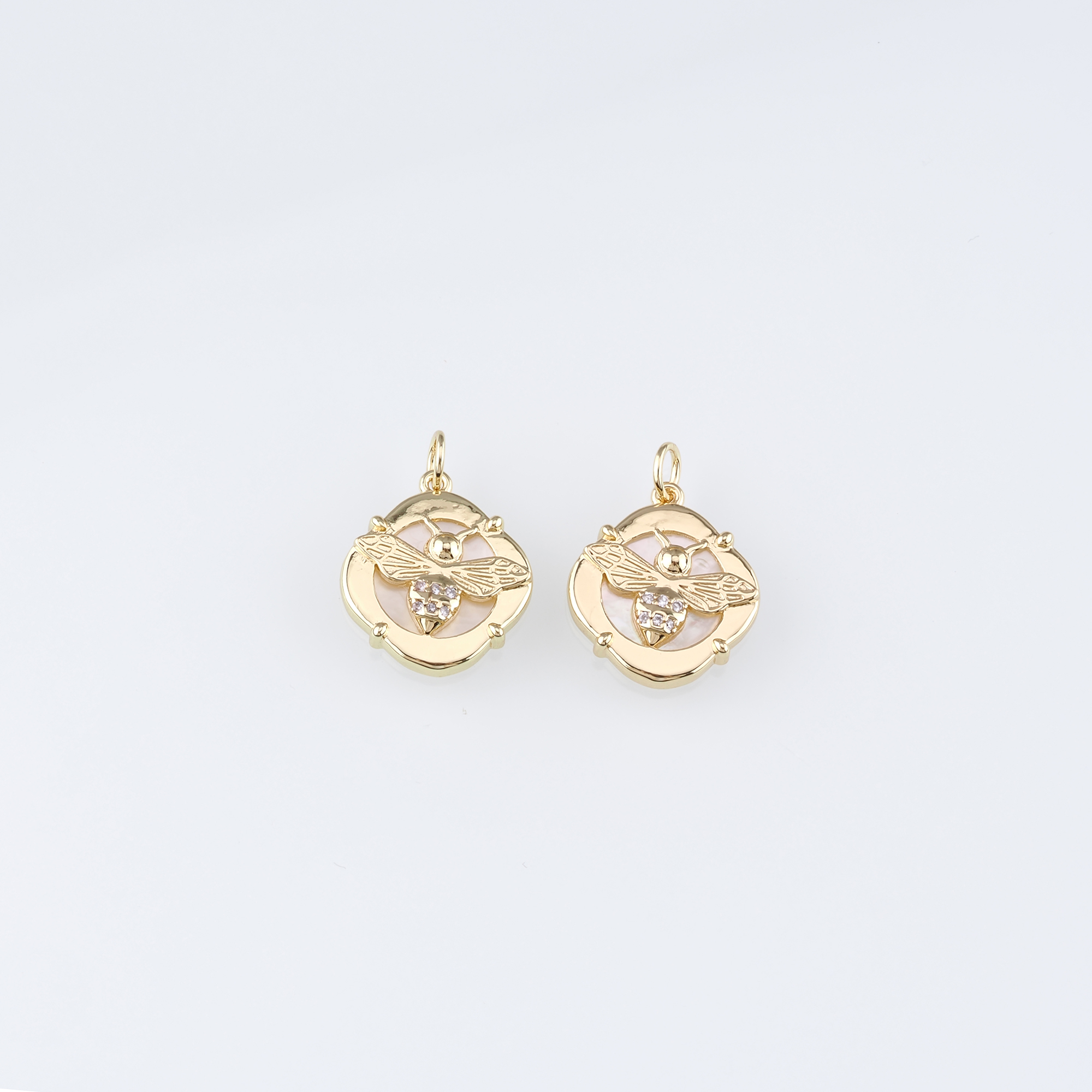 18K Gold Filled Bee Pendant,CZ Micro Pave Bee Charm Earrings Necklace for DIY Jewelry Making Supply