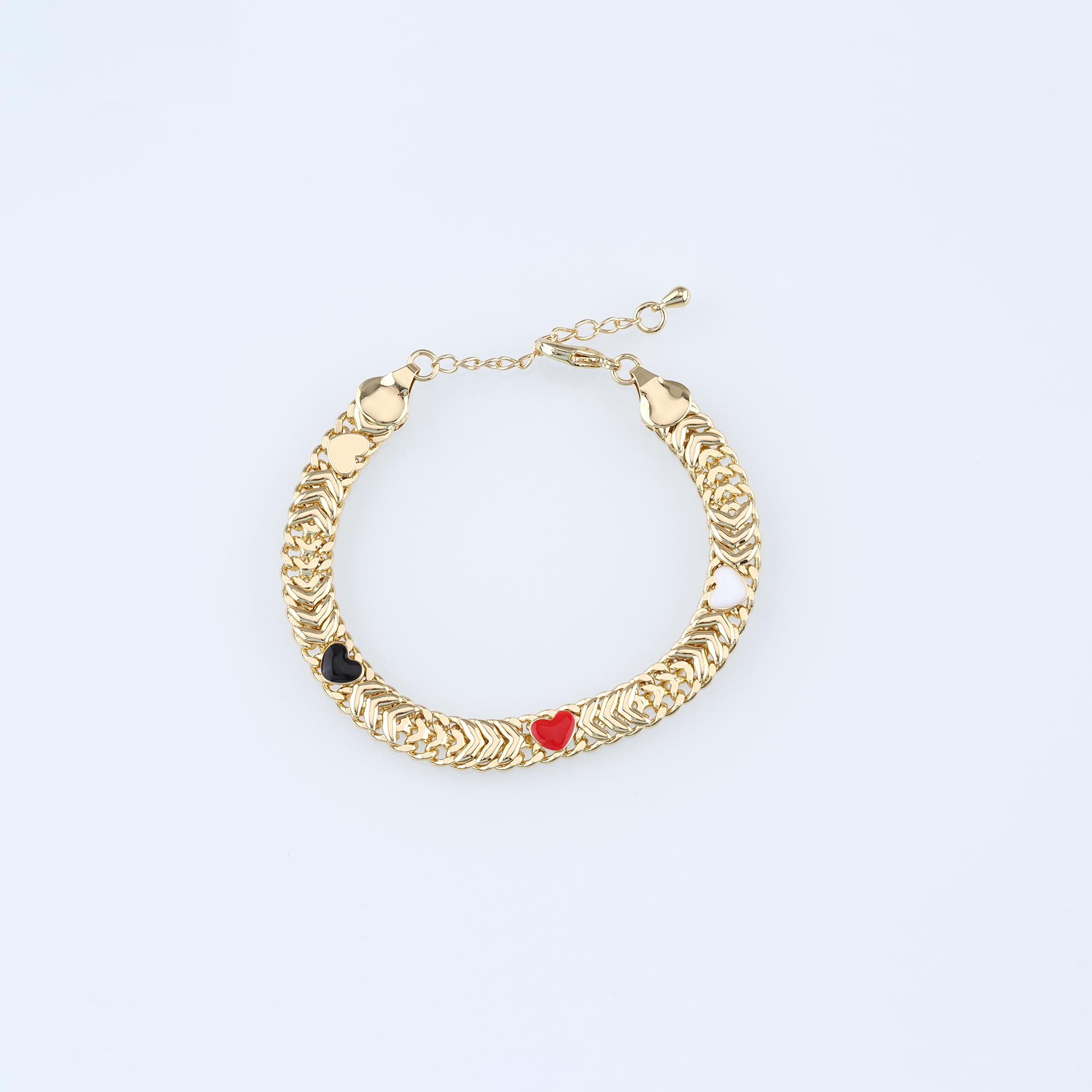 18K Gold Filled Heart Chain Bracelet,Enamel Bracelet,Gold Chain Bracelet,Ladies Bracelet,Gift For Her