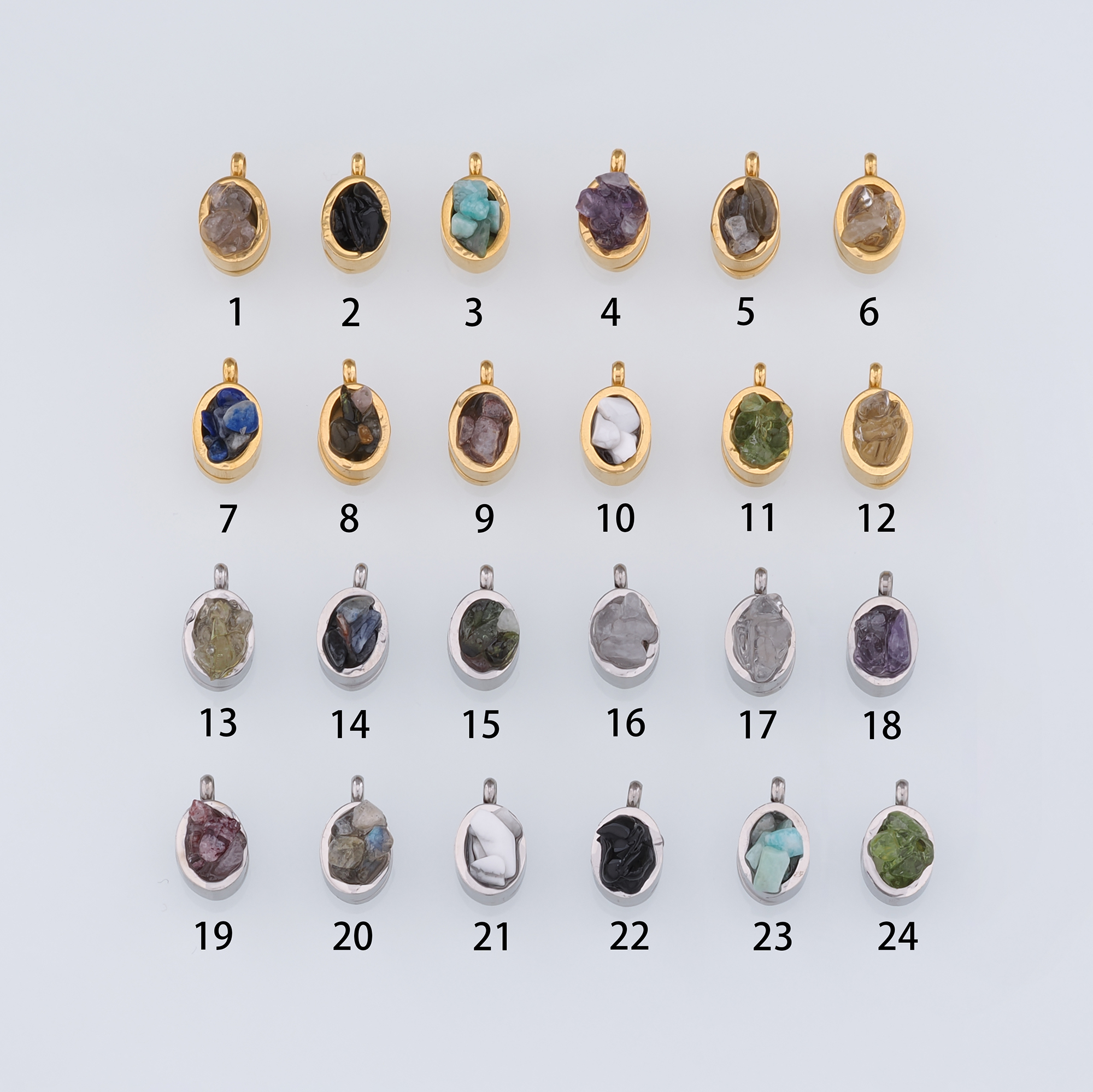 18K Gold Filled Oval Pendant,Natural Stone Charm Earrings Necklace for DIY Jewelry Making Supply