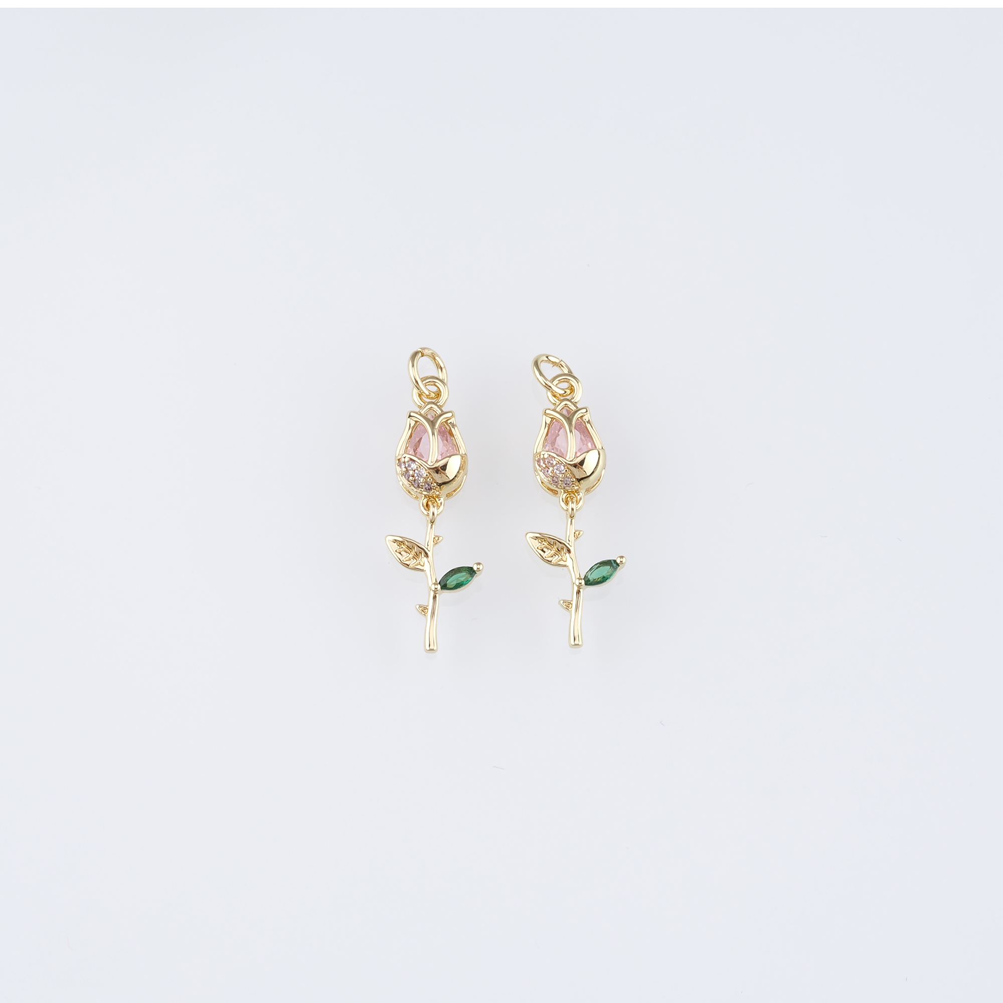 18K Gold Filled Tulip Pendant,Flower Charm,CZ Micro Pave Tulip Earrings Necklace for DIY Jewelry Making Supply