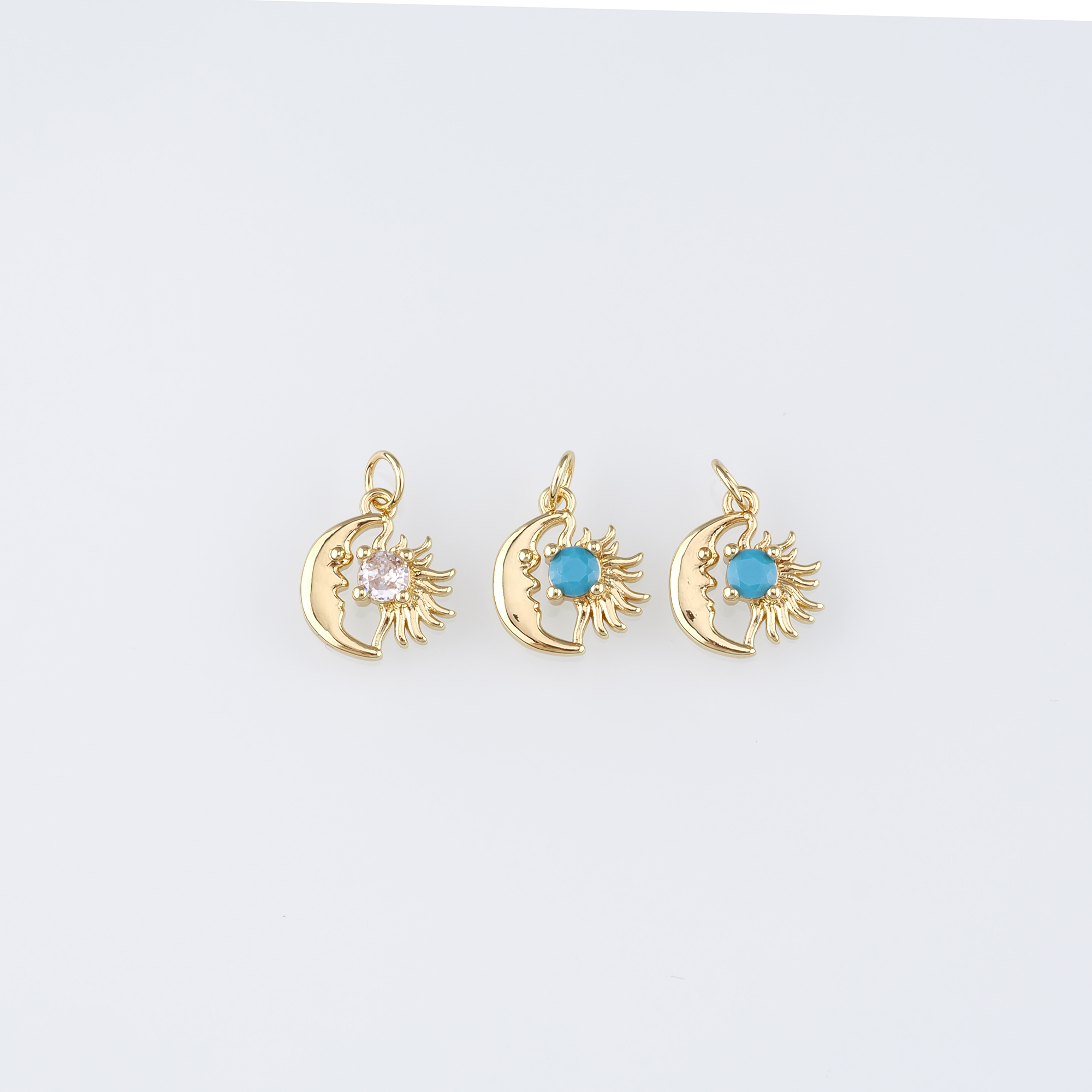 18K Gold Filled Sun Moon Pendant,CZ Micro Pave Celestial Charm Earrings Necklace for DIY Jewelry Making Supply