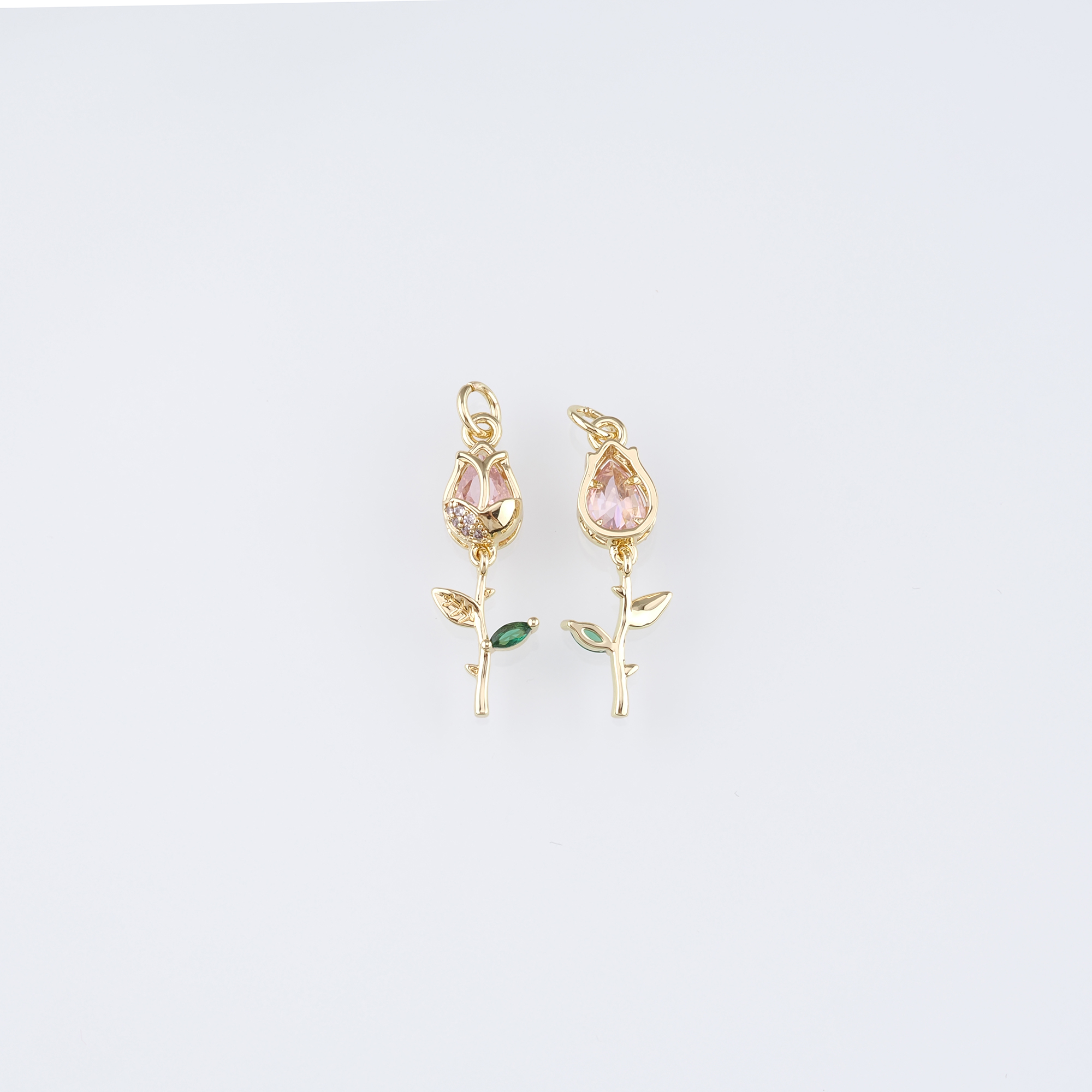 18K Gold Filled Tulip Pendant,Flower Charm,CZ Micro Pave Tulip Earrings Necklace for DIY Jewelry Making Supply