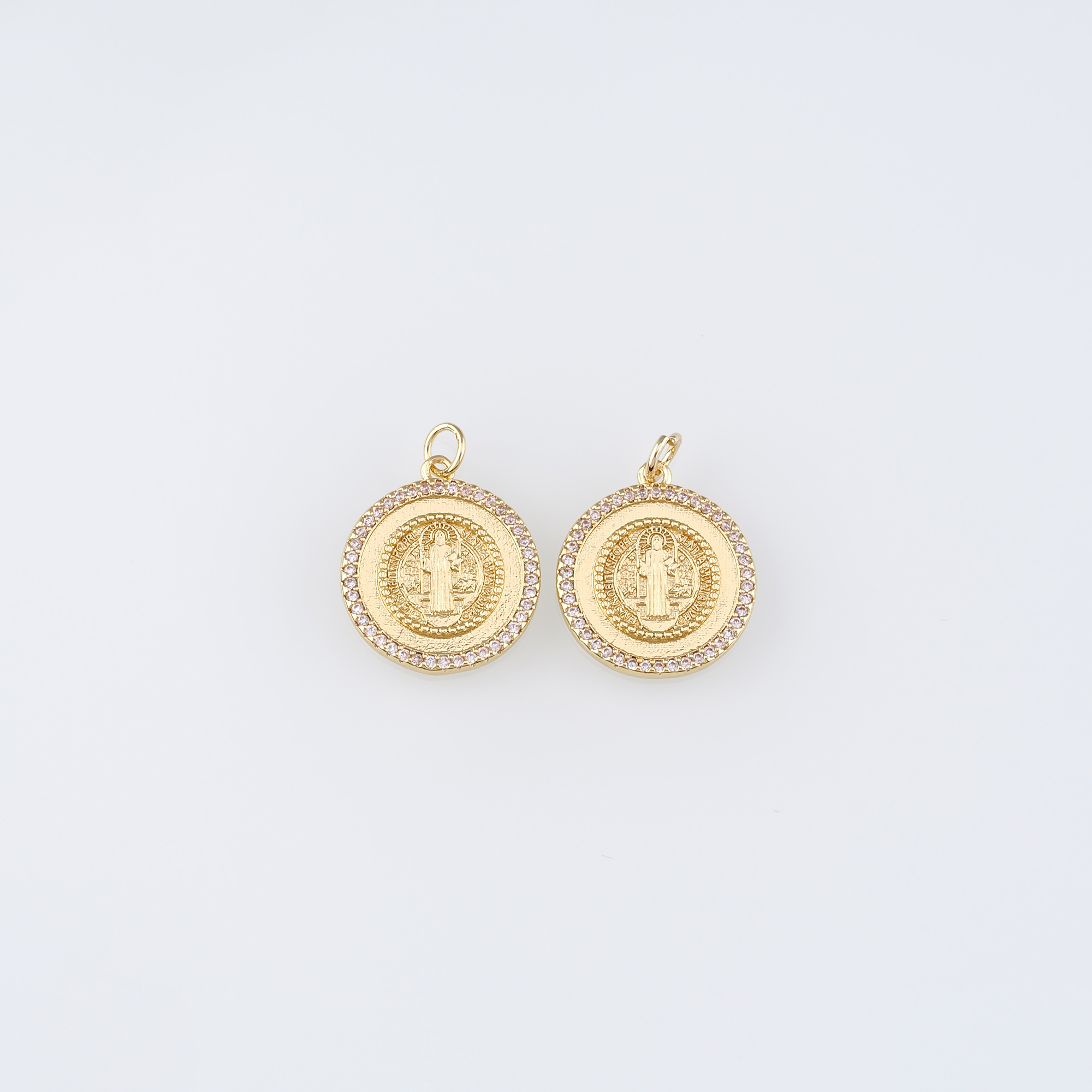 18K Gold Filled Benedict Pendant,CZ Micro Pave Religious Charm Earrings Necklace for DIY Jewelry Making Supply