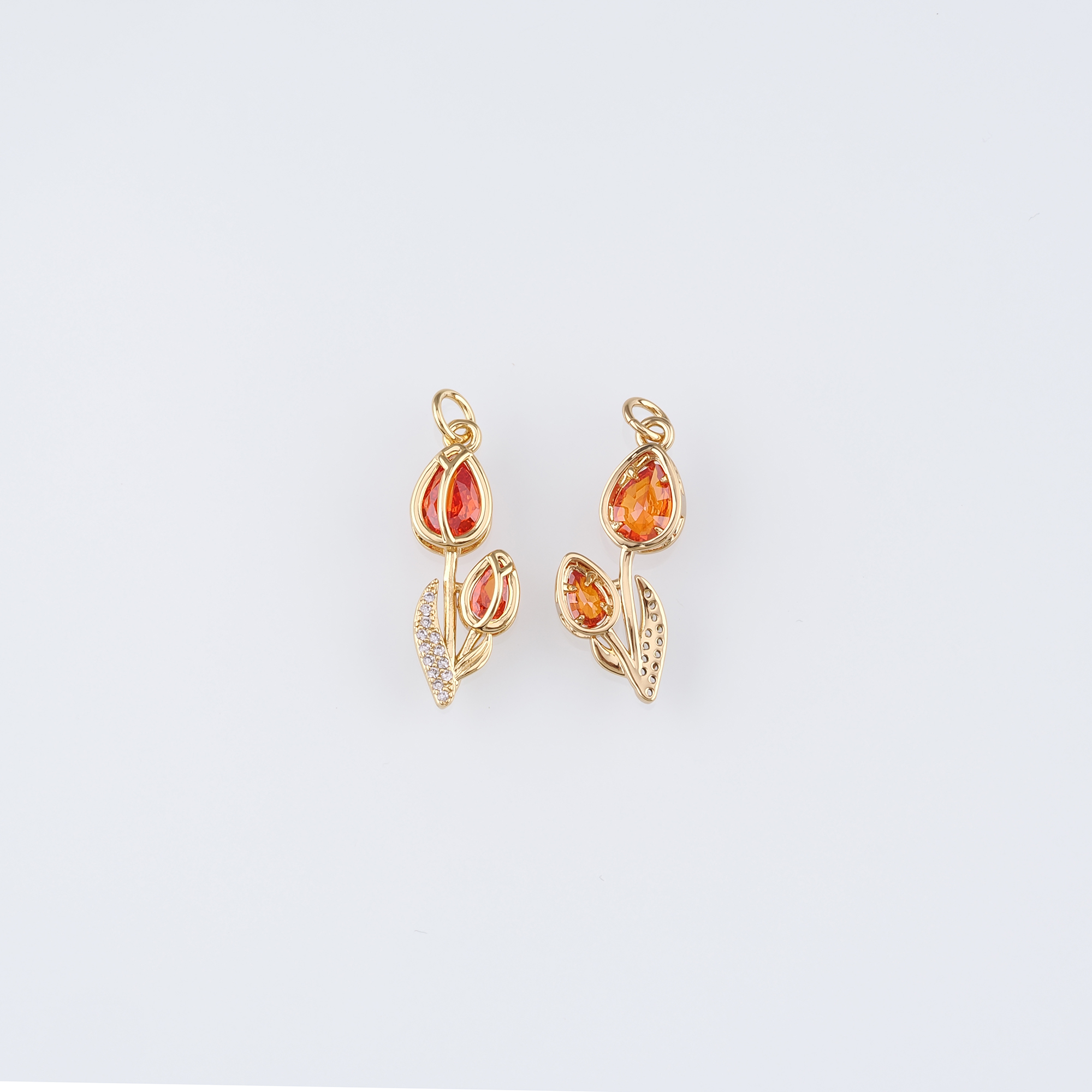 18K Gold Filled Tulip Pendant,Flower Charm,CZ Micro Pave Tulip Earrings Necklace for DIY Jewelry Making Supply