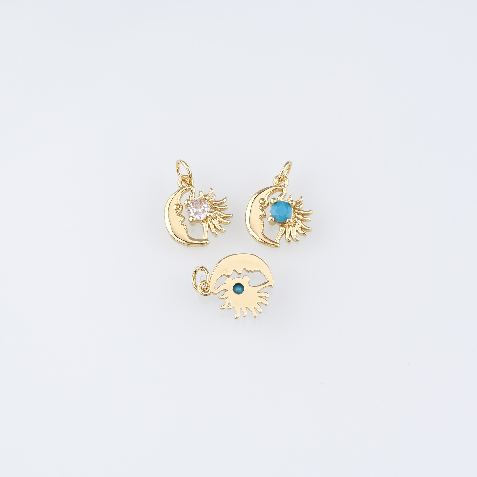 18K Gold Filled Sun Moon Pendant,CZ Micro Pave Celestial Charm Earrings Necklace for DIY Jewelry Making Supply