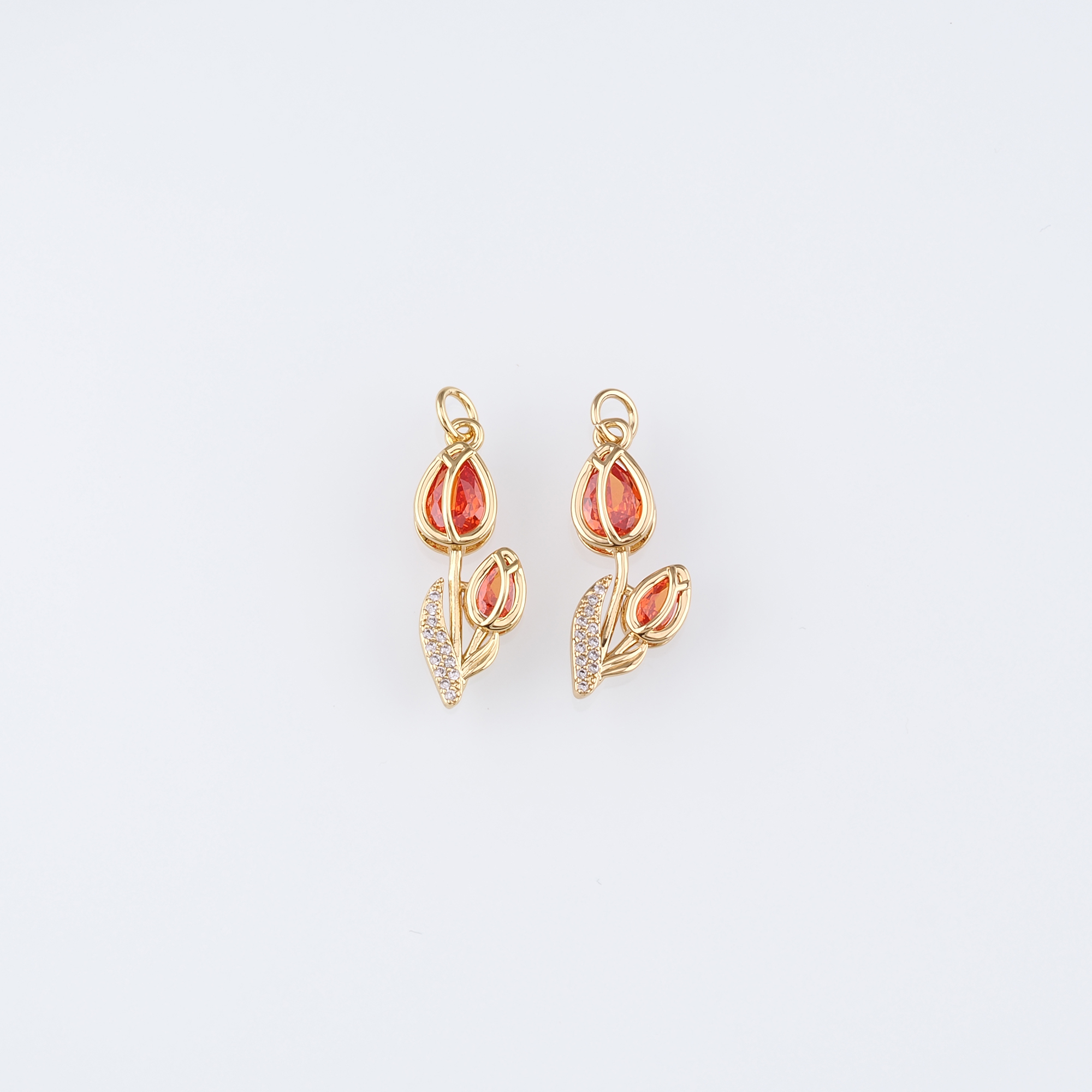 18K Gold Filled Tulip Pendant,Flower Charm,CZ Micro Pave Tulip Earrings Necklace for DIY Jewelry Making Supply