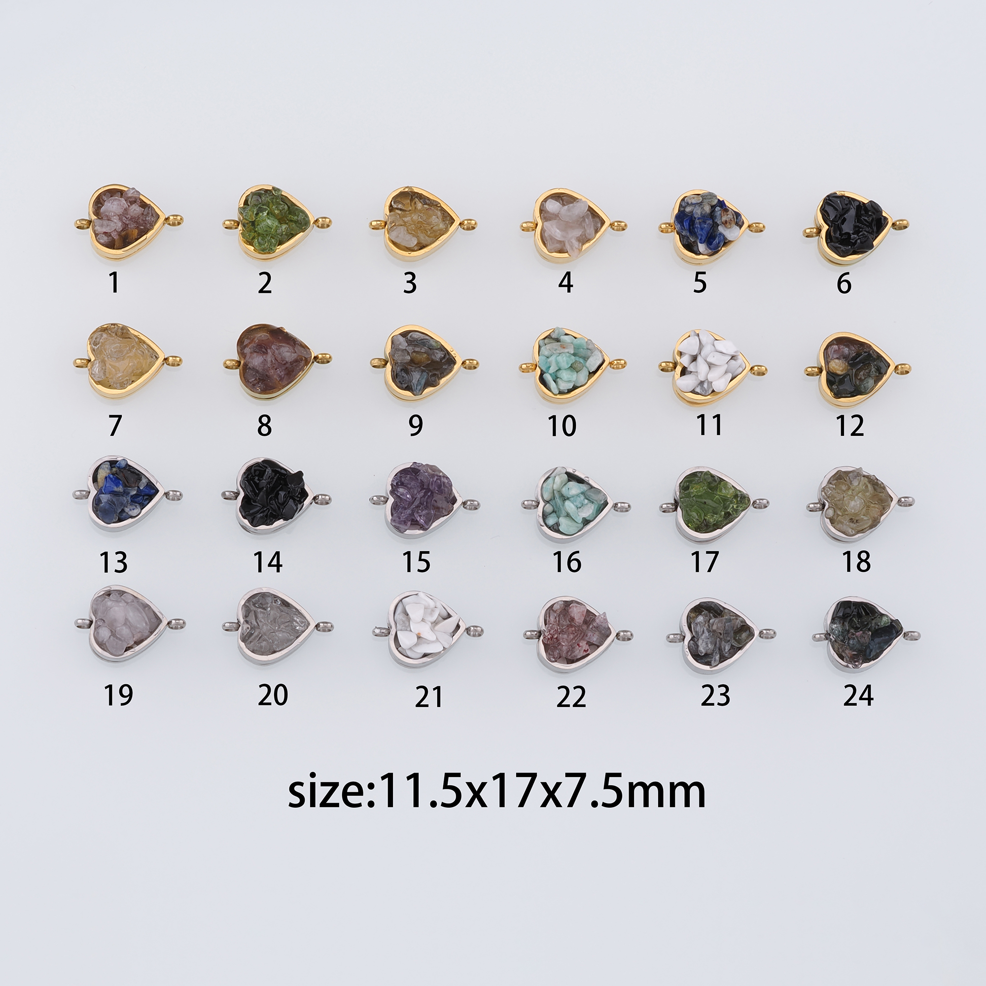 18K Gold Filled Heart Connector,Natural Stone Heart Charm Necklace Bracelet for DIY Jewelry Making Supply