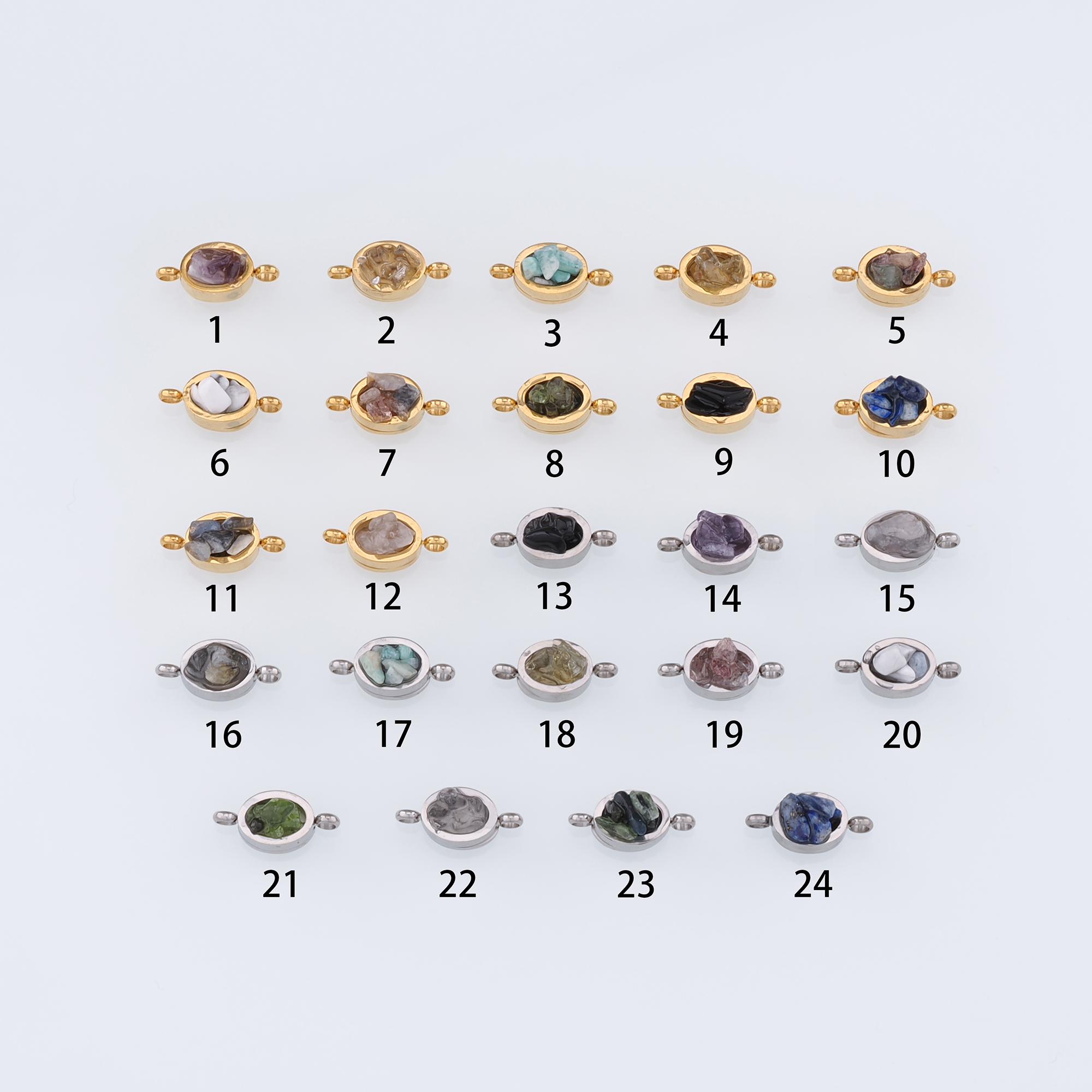 18K Gold Filled Oval Connector,Natural Stone Charm Necklace Bracelet for DIY Jewelry Making Supply