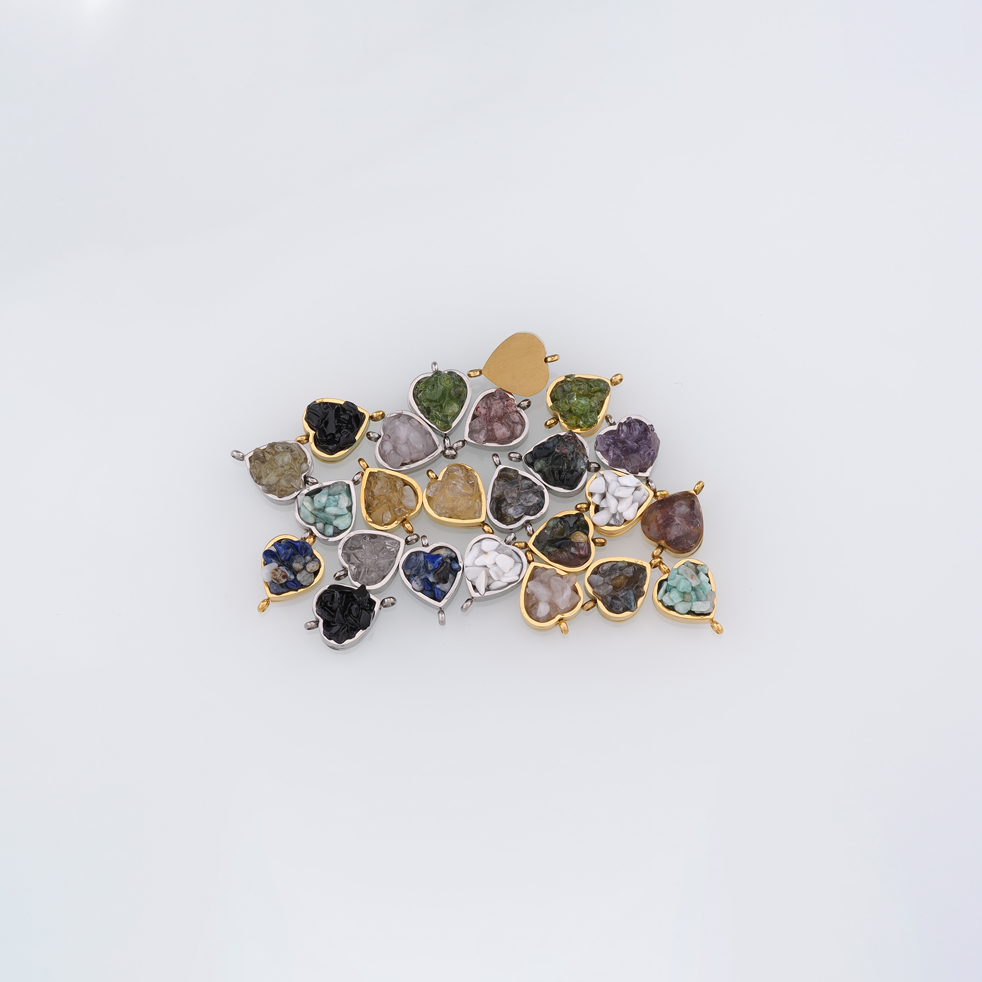 18K Gold Filled Heart Connector,Natural Stone Heart Charm Necklace Bracelet for DIY Jewelry Making Supply