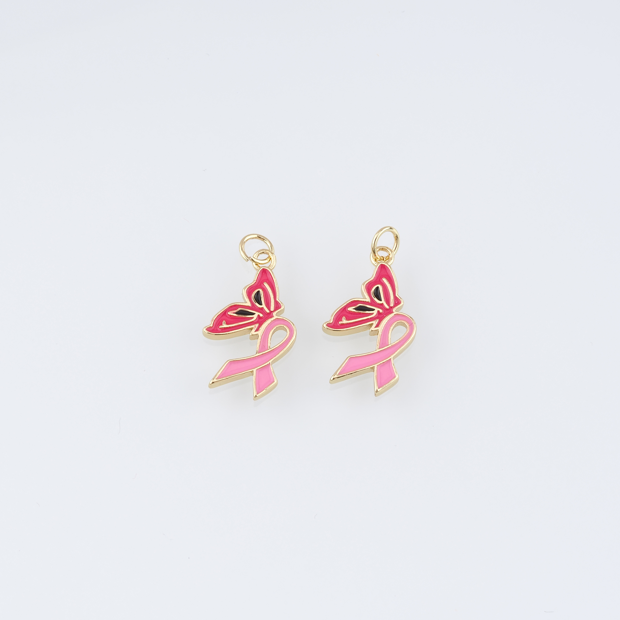 18K Gold Filled Butterfly Pendant,Enamel Ribbon Cancer Awareness Charm Earrings Necklace for DIY Jewelry Making Supply