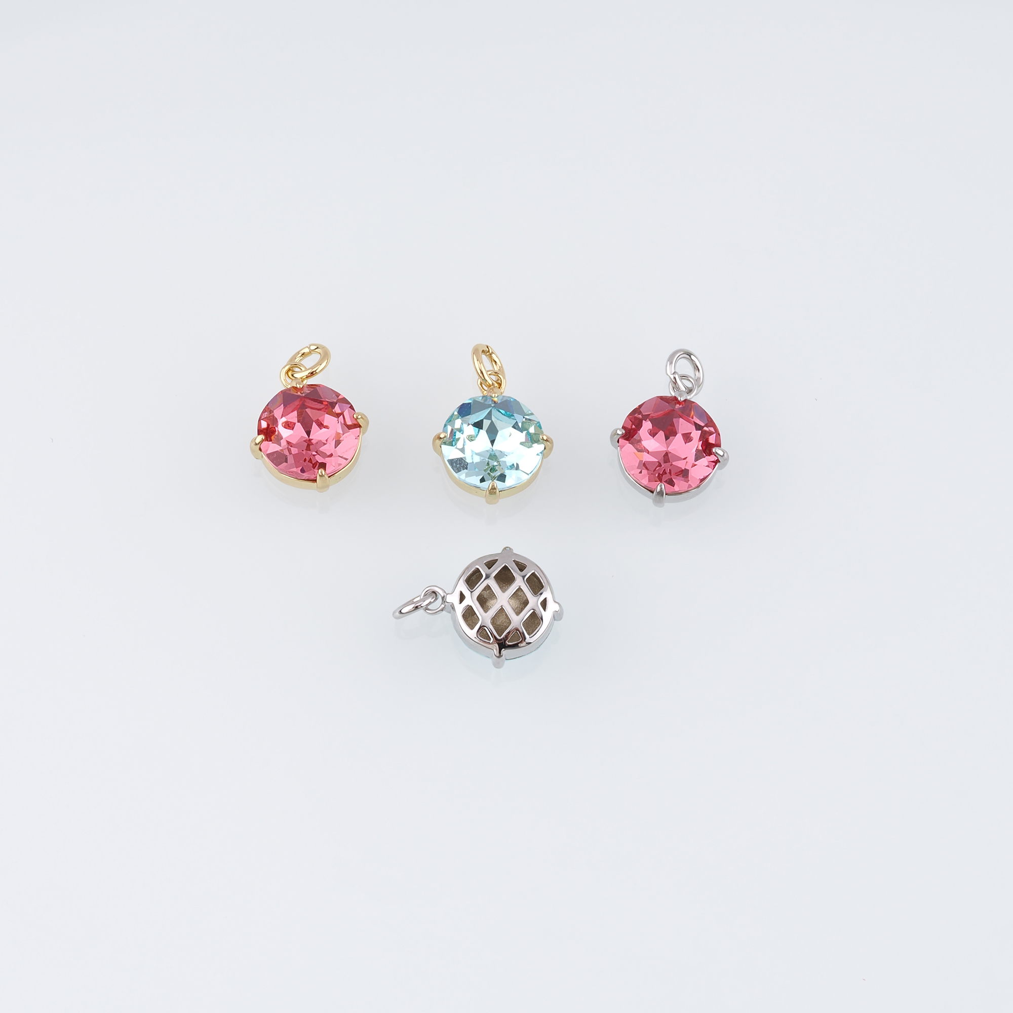 18K Gold Filled Round Pendant,Crystal Round Earrings Necklace for DIY Jewelry Making Supply