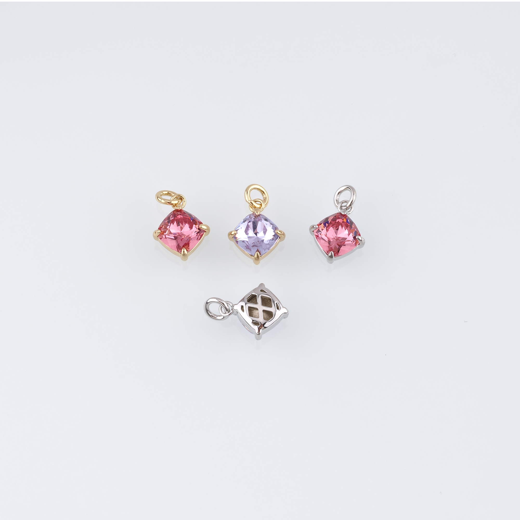 18K Gold Filled Square Pendant,Crystal Square Charm Earrings Necklace for DIY Jewelry Making Supply