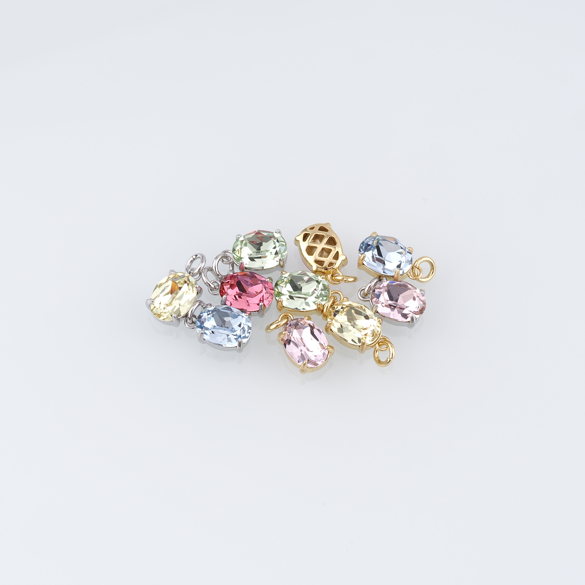 18K Gold Filled Oval Pendant,Crystal Oval Charm Earrings Necklace for DIY Jewelry Making Supply