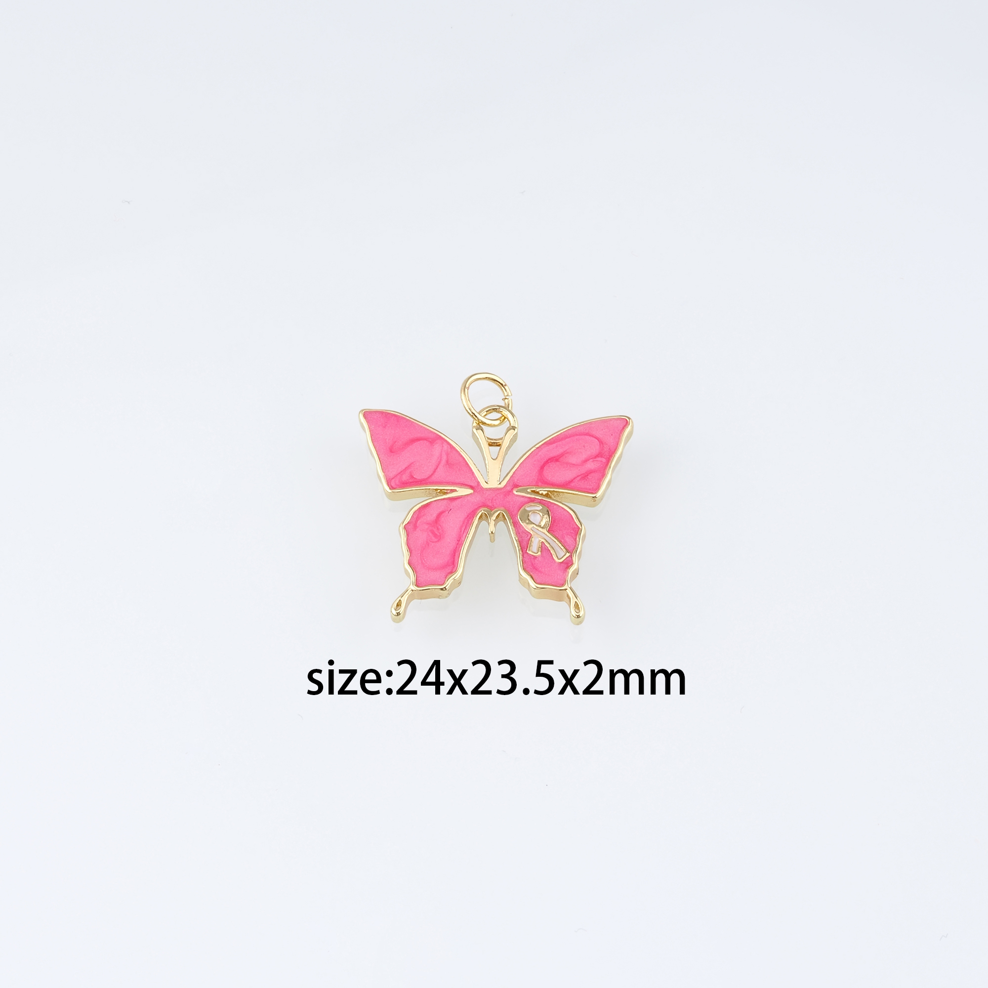 18K Gold Filled Butterfly Pendant,Enamel Ribbon Cancer Awareness Charm Earrings Necklace for DIY Jewelry Making Supply