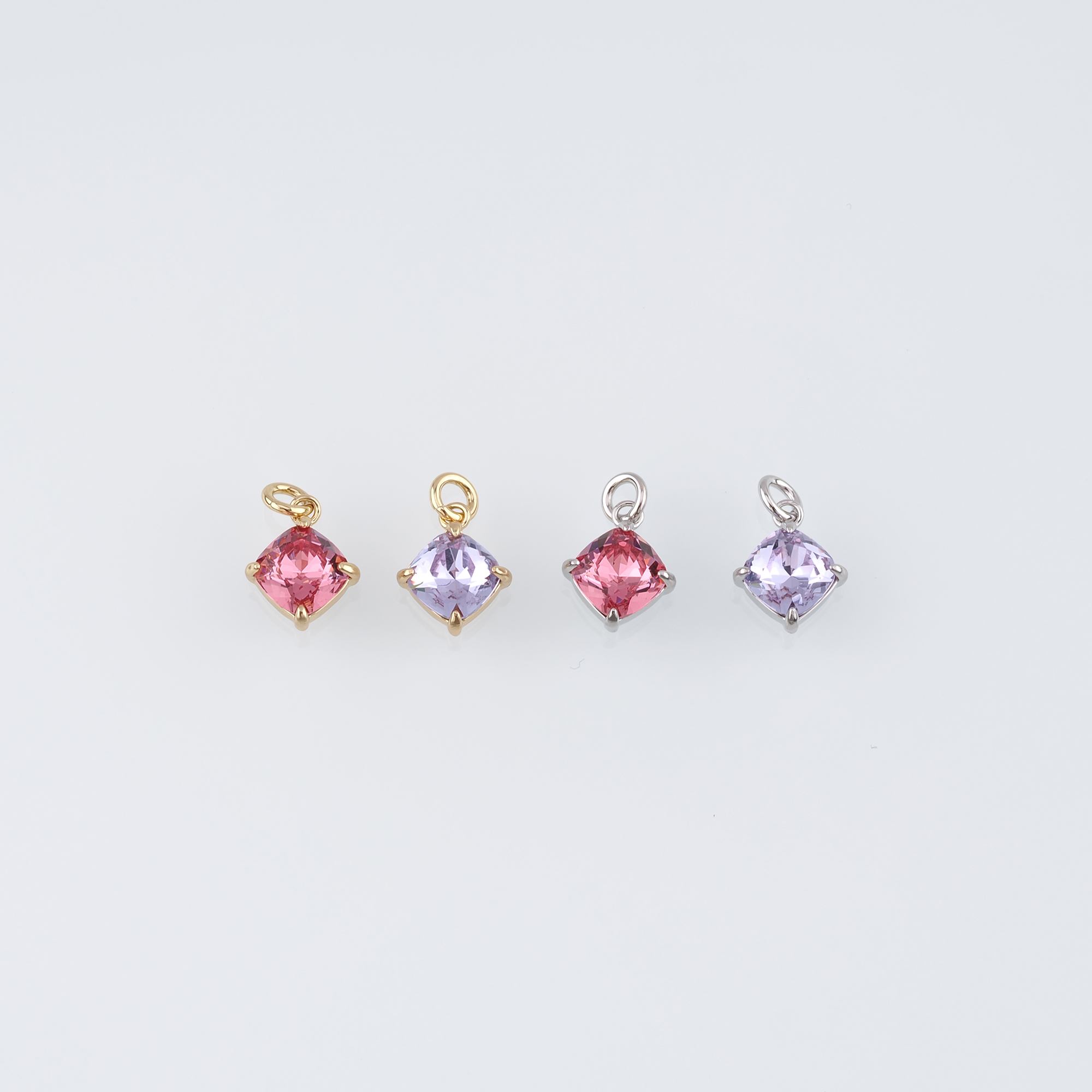 18K Gold Filled Square Pendant,Crystal Square Charm Earrings Necklace for DIY Jewelry Making Supply