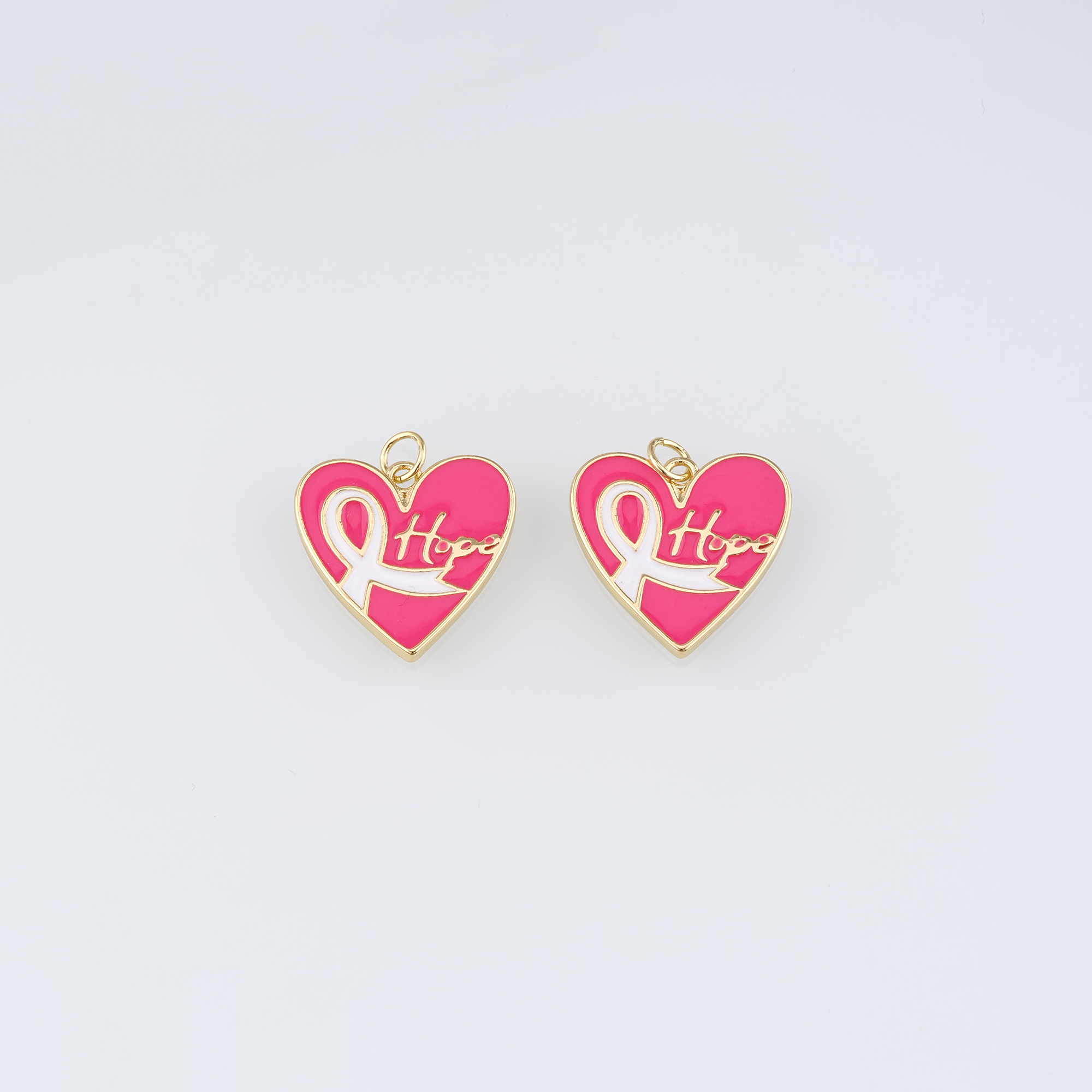 18K Gold Filled Heart Pendant,Enamel Ribbon Cancer Awareness Charm Earrings Necklace for DIY Jewelry Making Supply